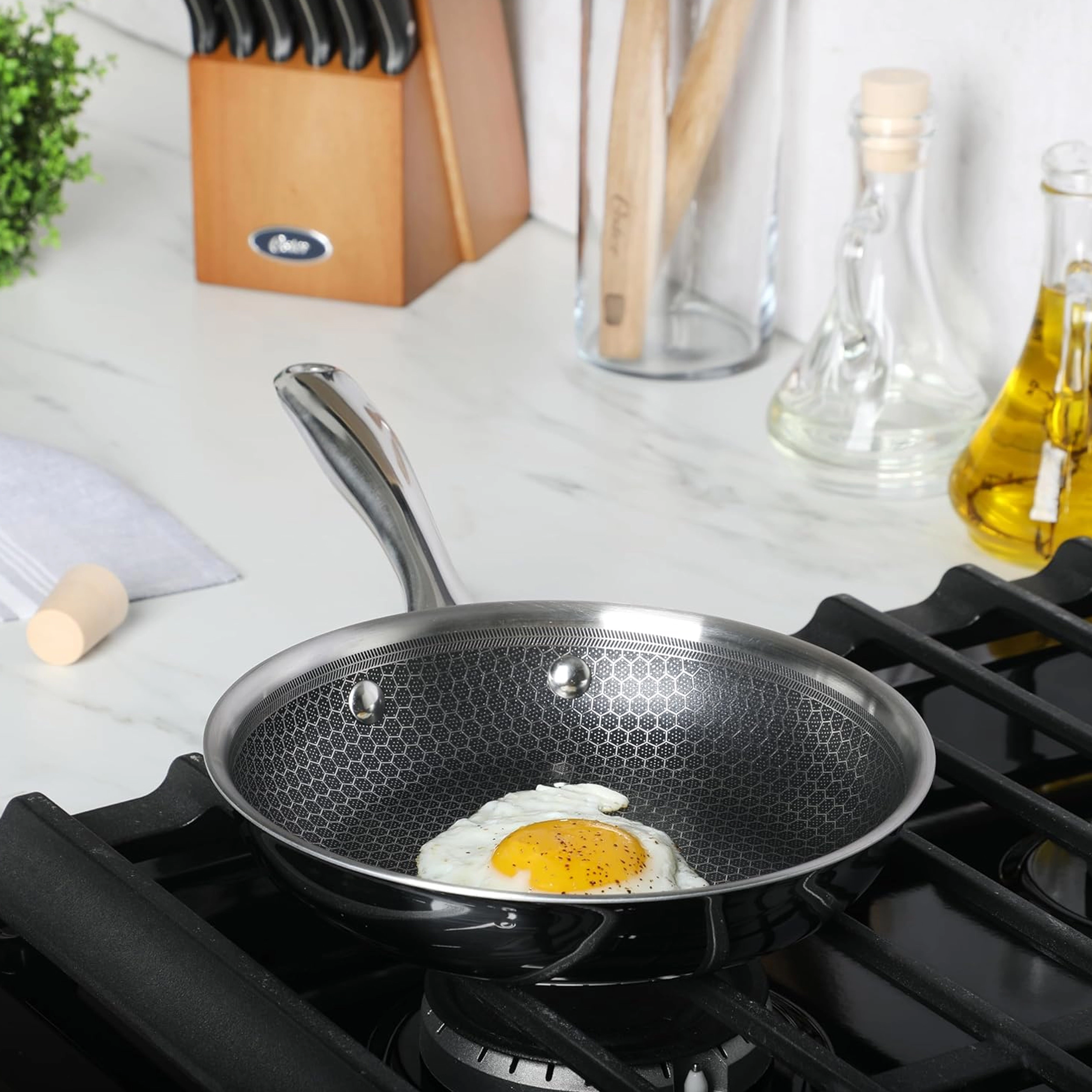 Oster Modessa 8 Inch Nonstick Triply Stainless Steel Frying Pan in Silver