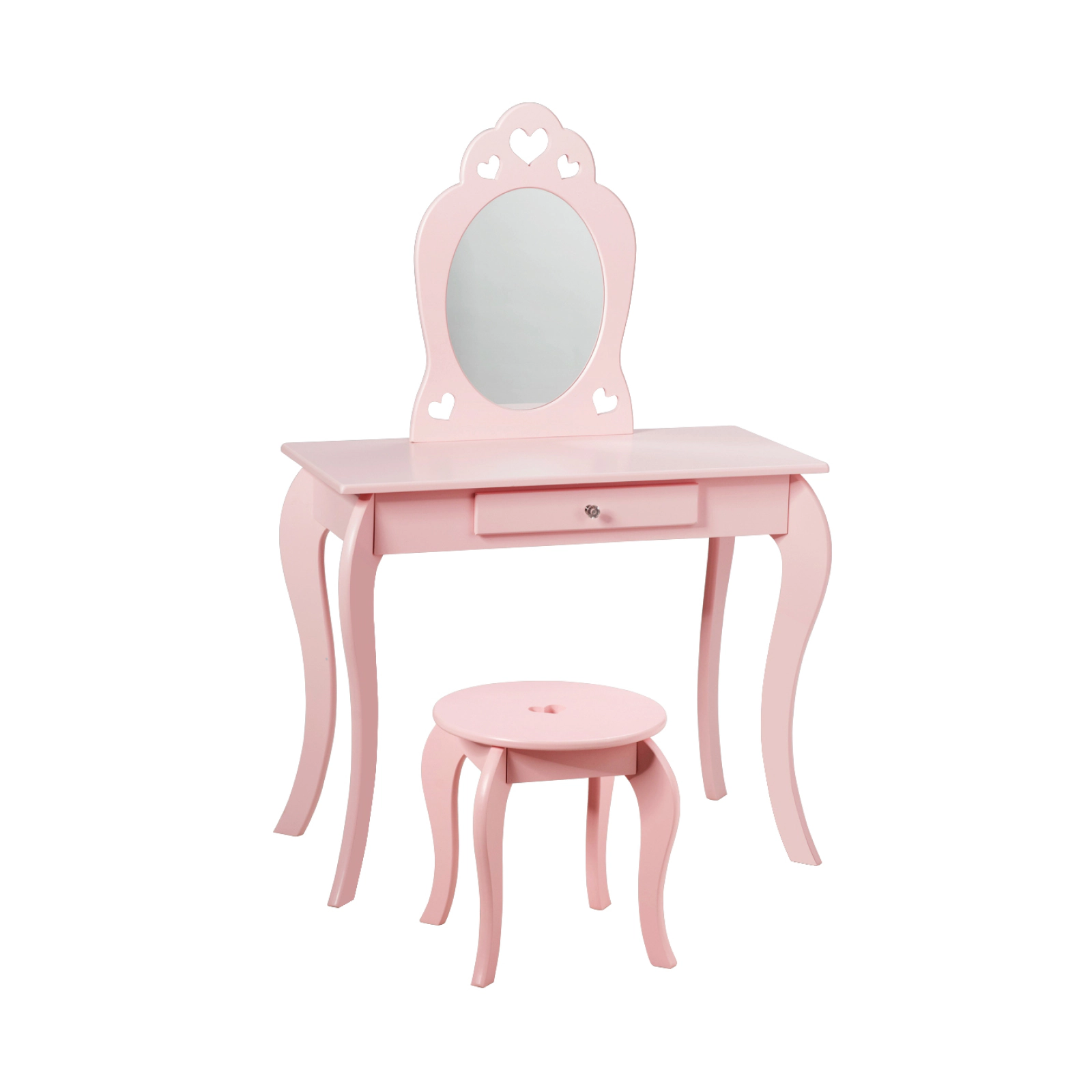 SUGIFT Kids Princess Makeup Vanity Table and Stool Set with Mirror 33-lb Table 66-lb Stool Capacity Pink/White 2-Piece