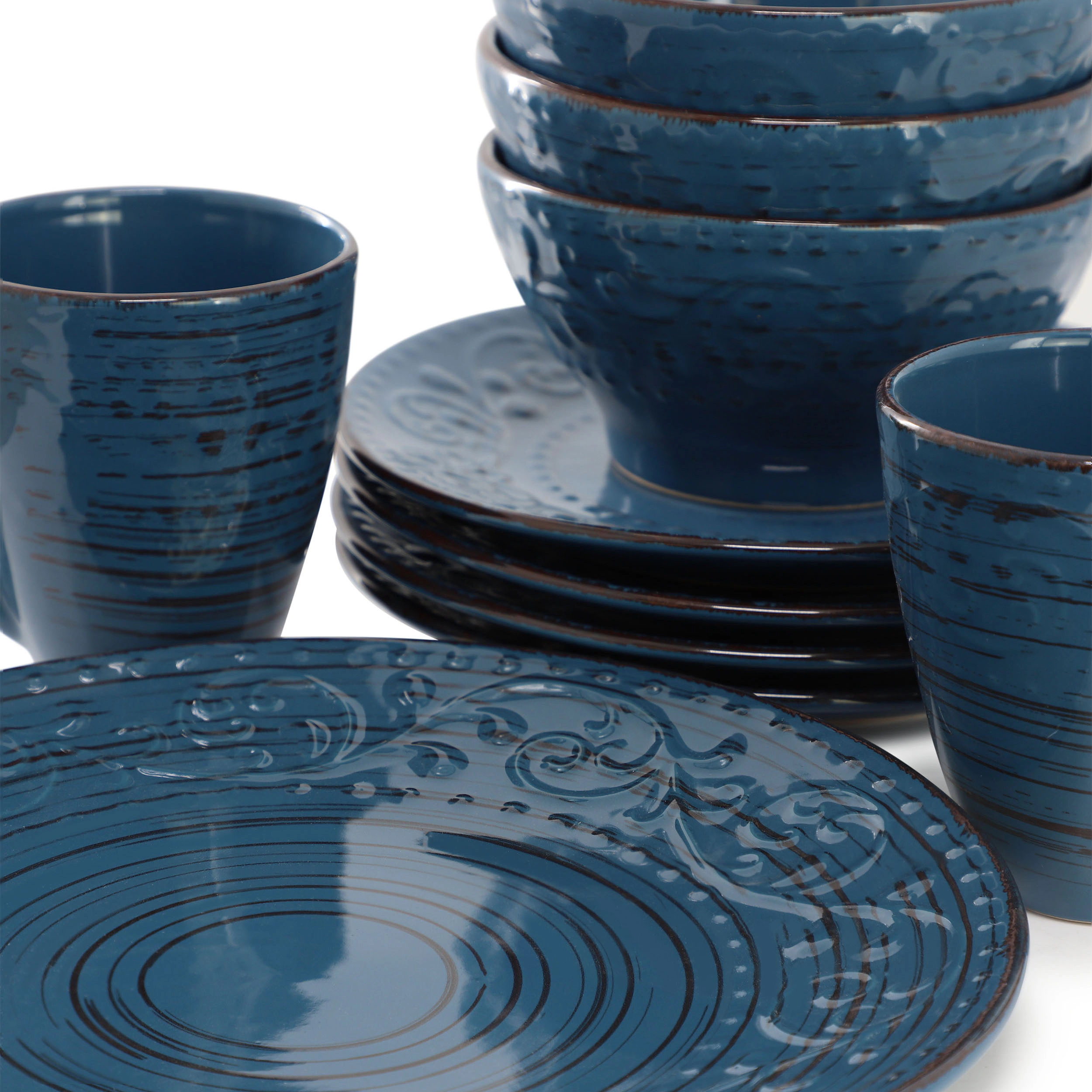 Elama Malibu 16-Piece Stoneware Dinnerware Set