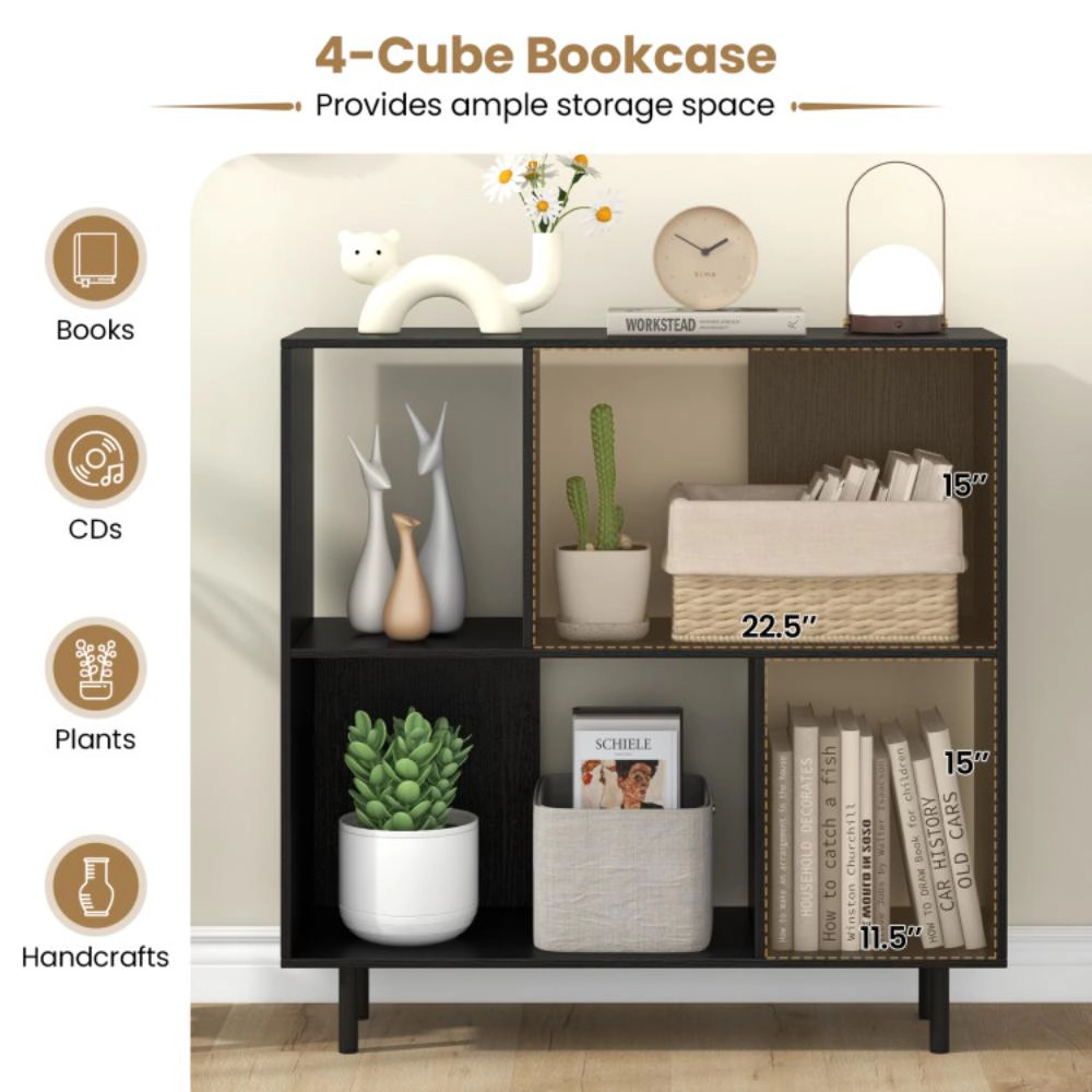 Hivvago Open Shelf Bookcase with 4 Compartments