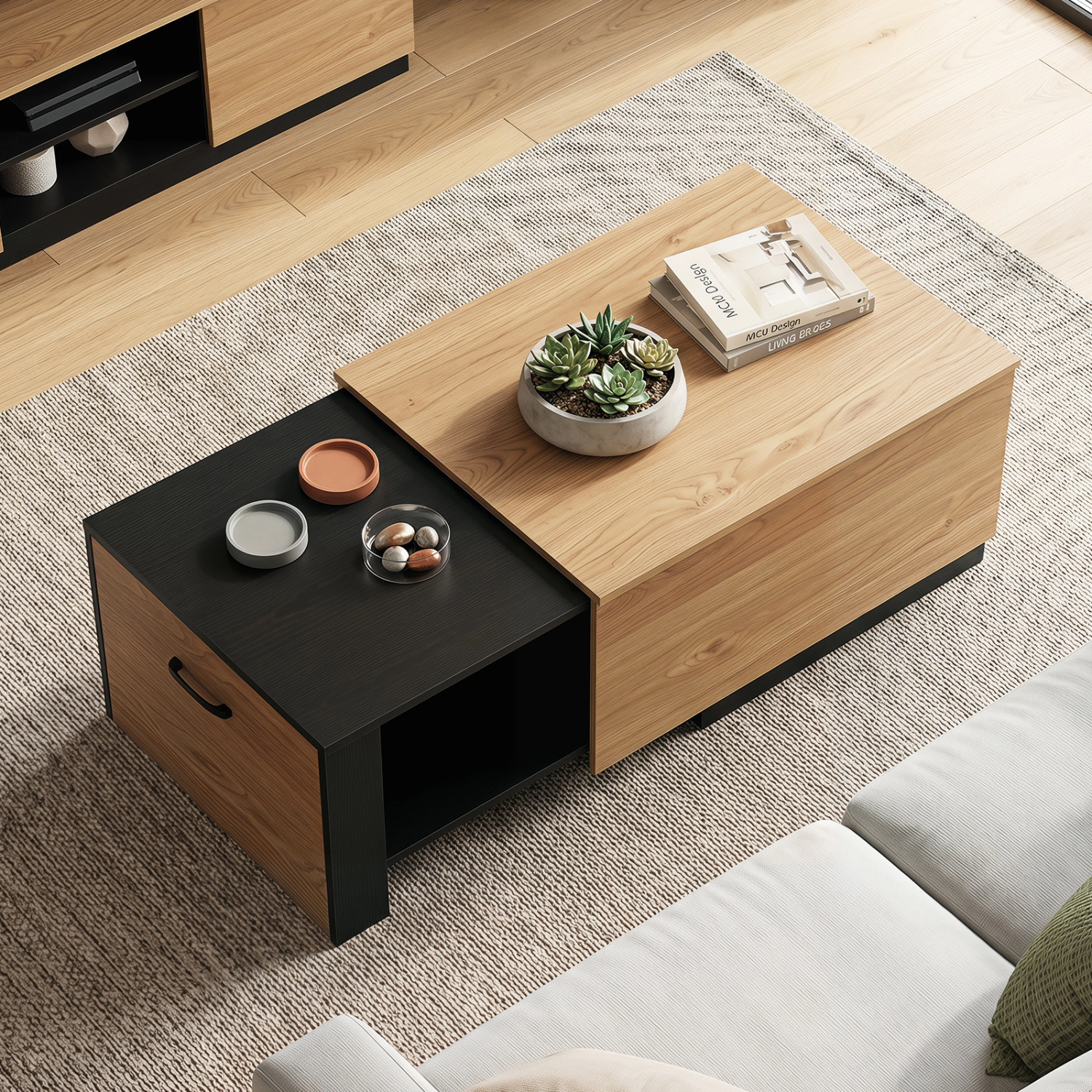LJG Extendable Coffee Table with Concealed Storage Compartment