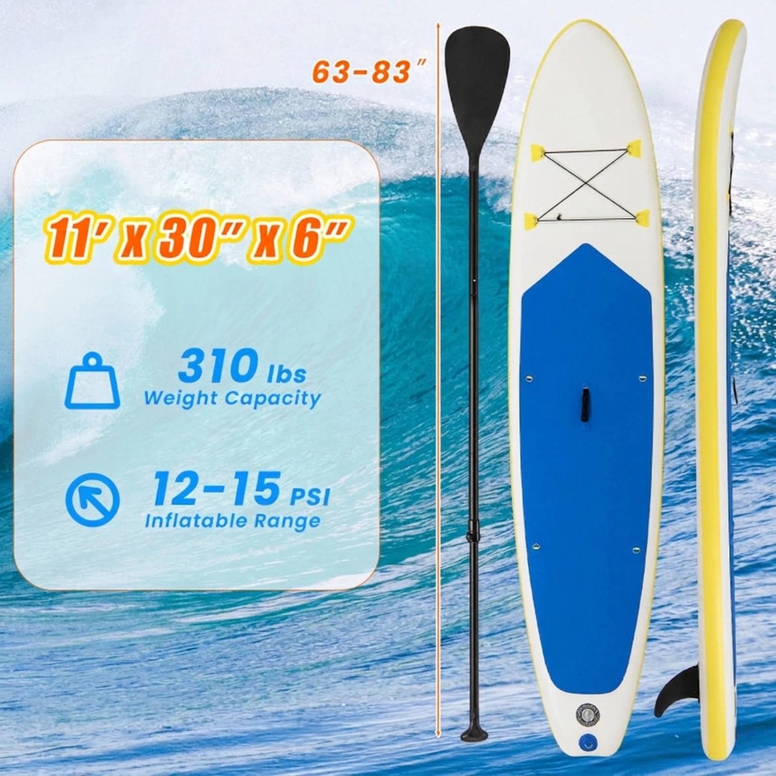 SUGIFT 11-ft Premium Inflatable Stand Up Paddle Board with 3-Section Paddle Dual Action Pump and Backpack