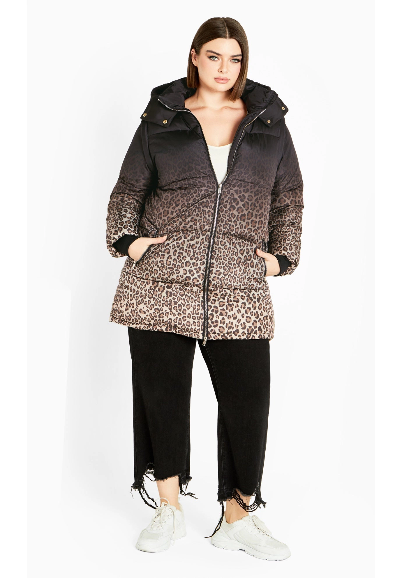 Avenue Women's Plus Size Indi Print Puffer Jacket