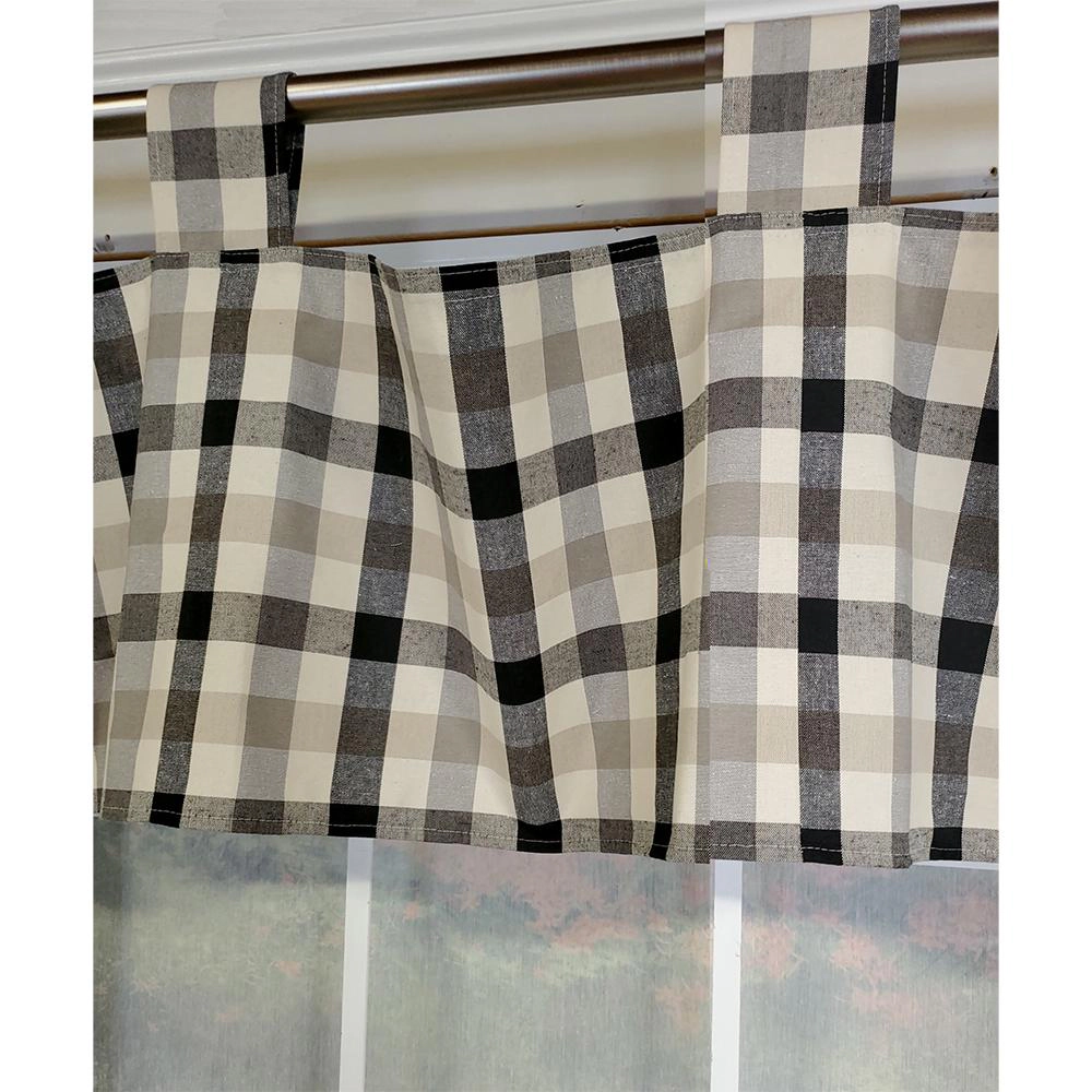 RLF Home Bison Check Tab 4" Tabs Tab Top Lining Luxurious and Elegant Window Treatment Valance 50" x 15" Black