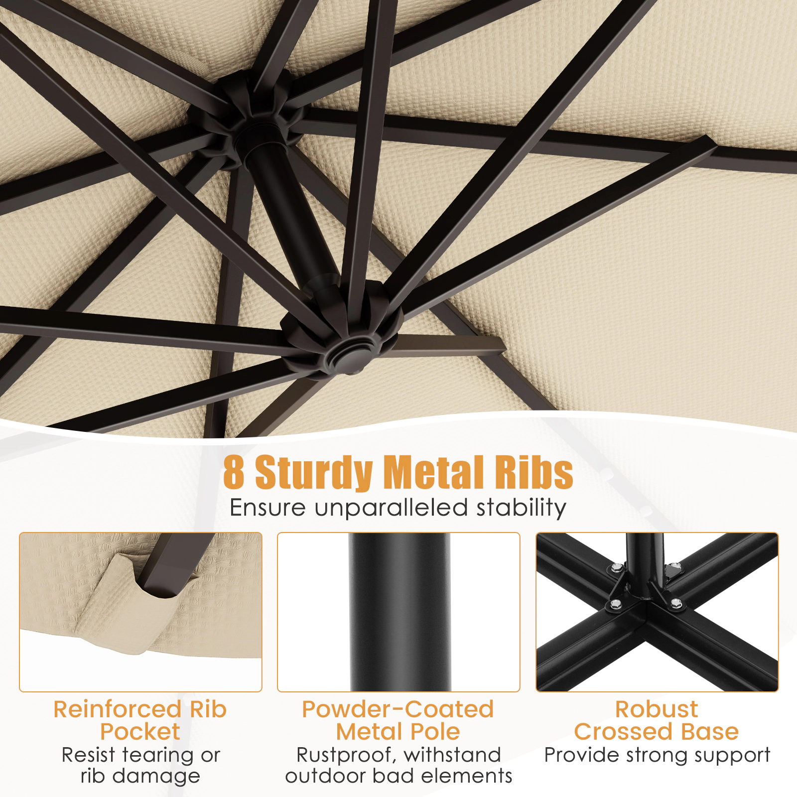 SUGIFT 40 LED Lights Crank Lift and Cross Base 10 FT Solar Offset Cantilever Patio Umbrella