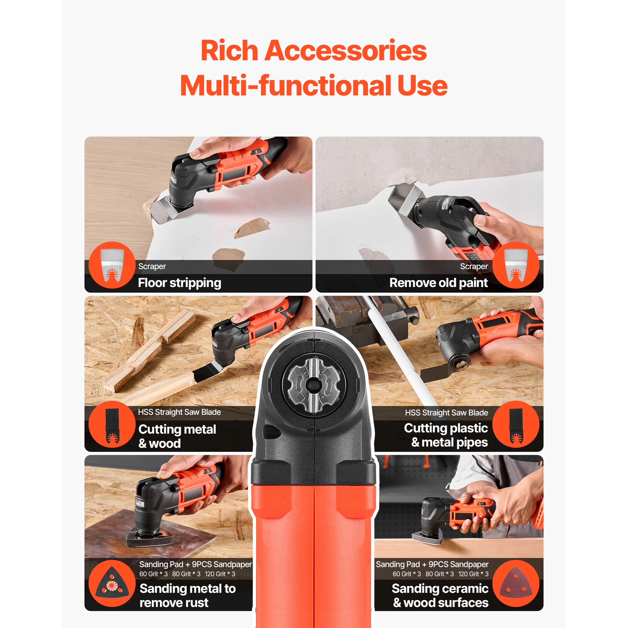 HONGGE Cordless Oscillating Tool, Oscillating Tool with 6 Variable Speeds OPM, 3.2° Angle