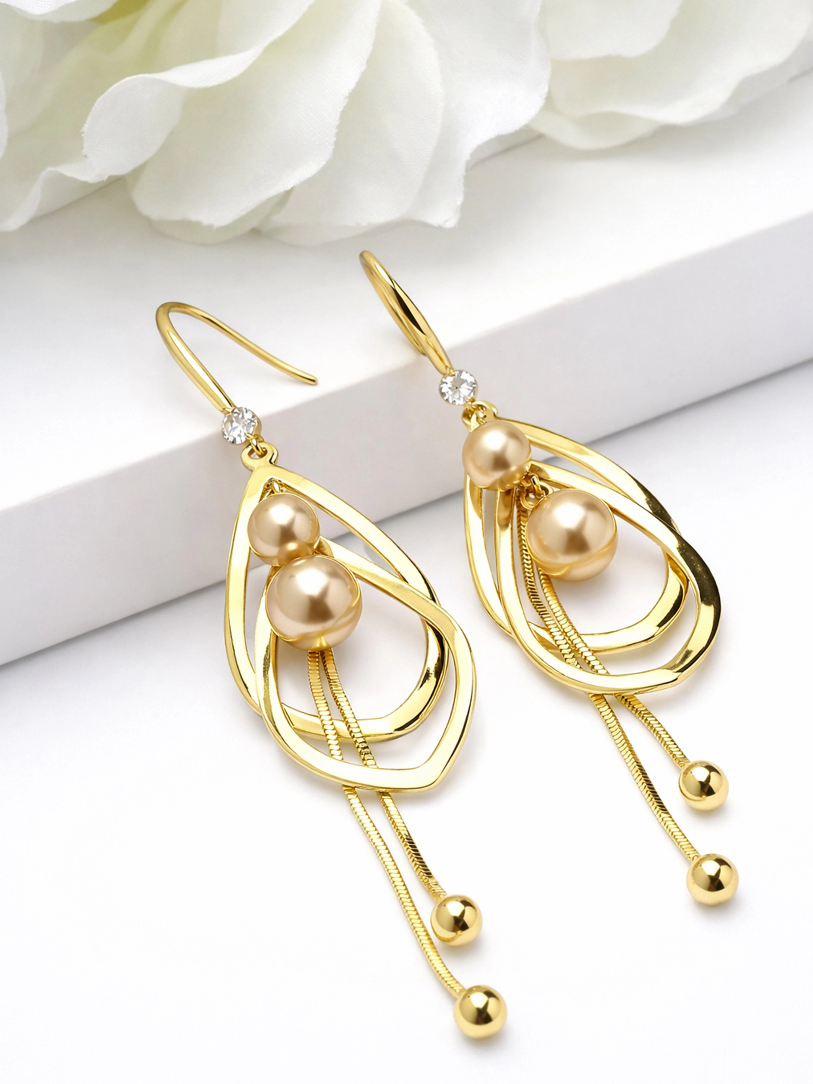 AGP PARIS Womens Pearl Cage Tassel Drop Earrings