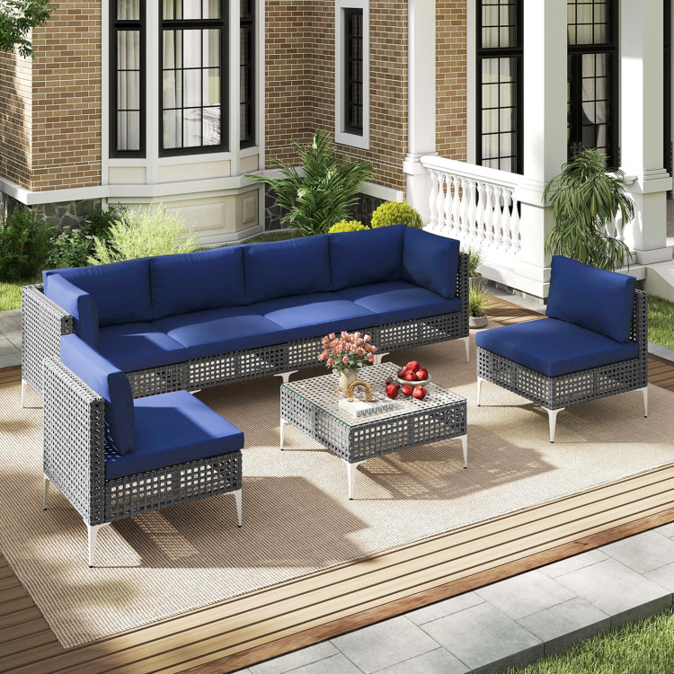 Hivvago 7 Piece Outdoor Furniture Set Wicker  Chairs with Tempered Glass Coffee Table