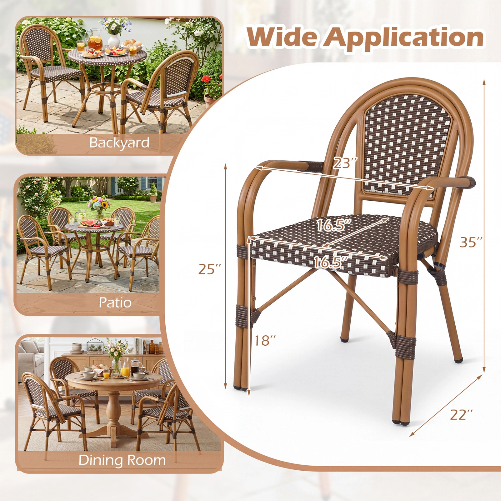 SUGIFT Set of 2 Brown Hand-Woven PE Rattan French Bistro Armchairs