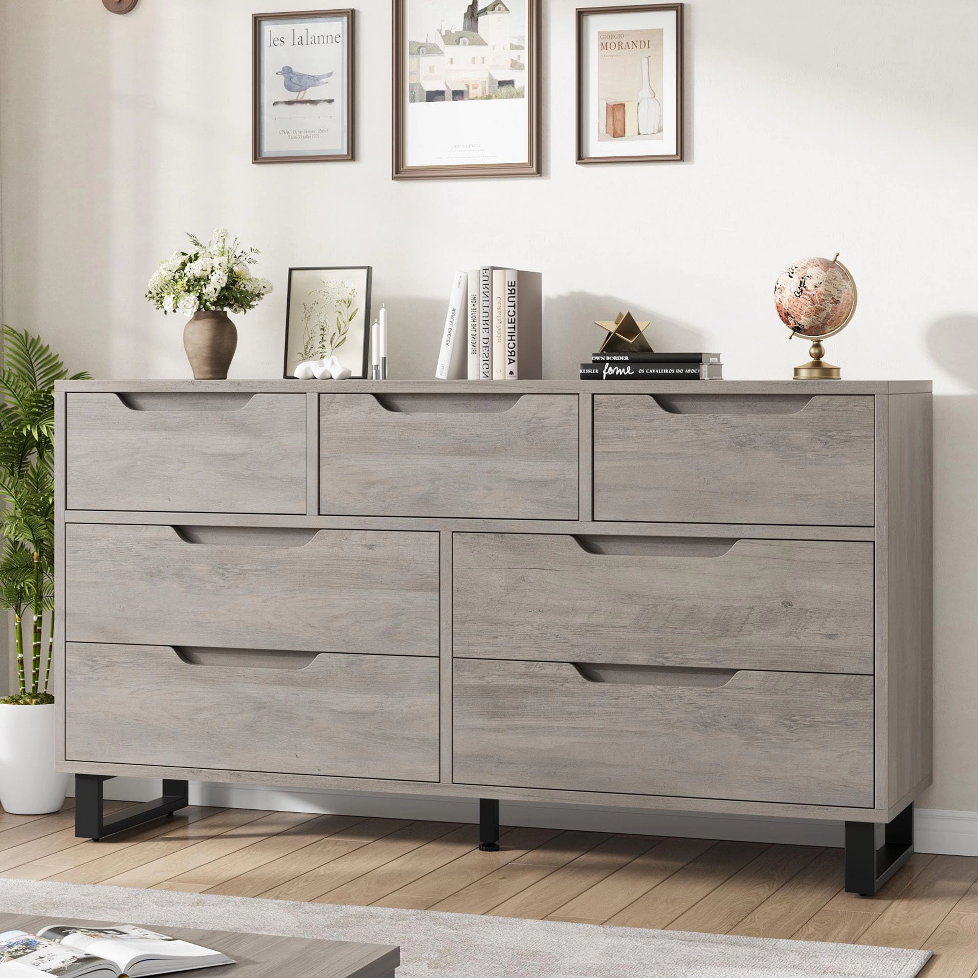 7 Drawer Dresser for Bedroom, 55" Wide Freestanding Wooden Storage Chest Living Room