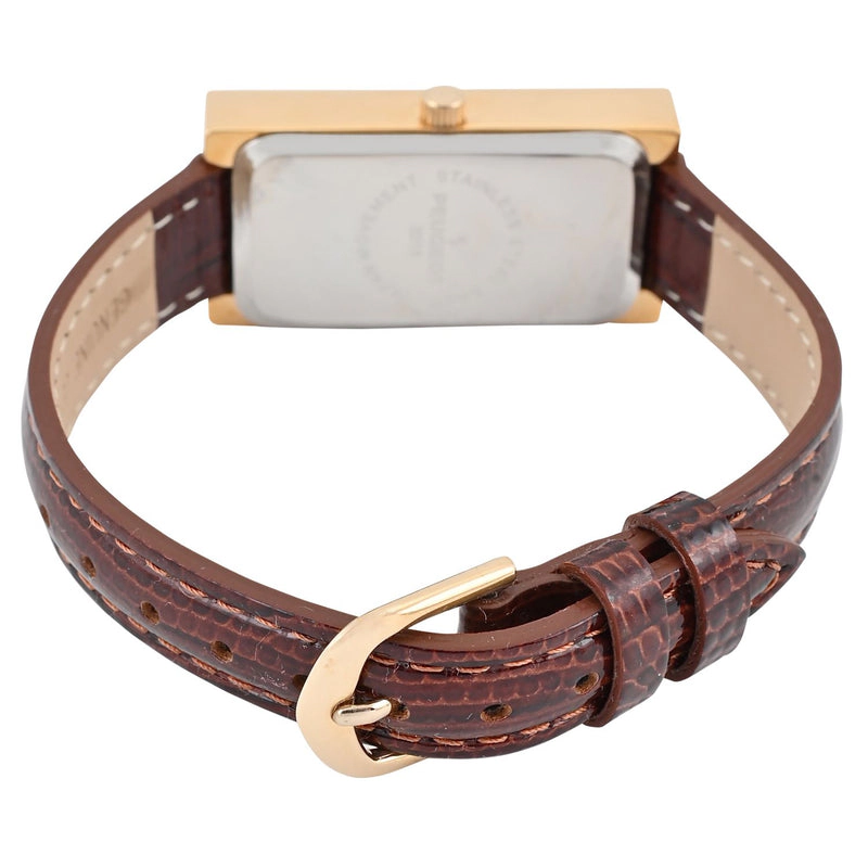Women's 35x20mm Crystal Bezel Watch with Glossy Brown Leather Strap