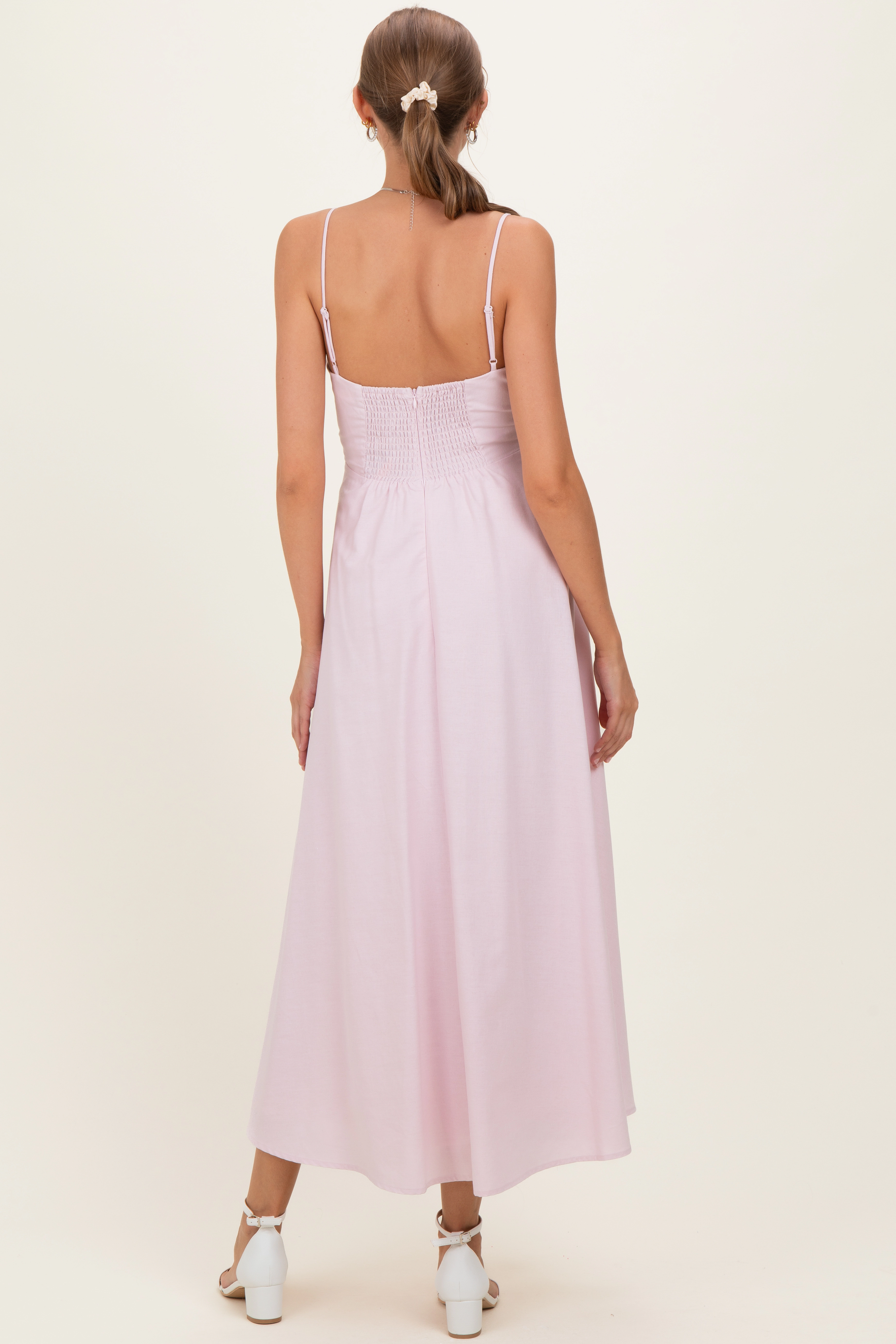 PinkBlush Womens Light Pink Linen A-Line Flared Maternity Midi Dress