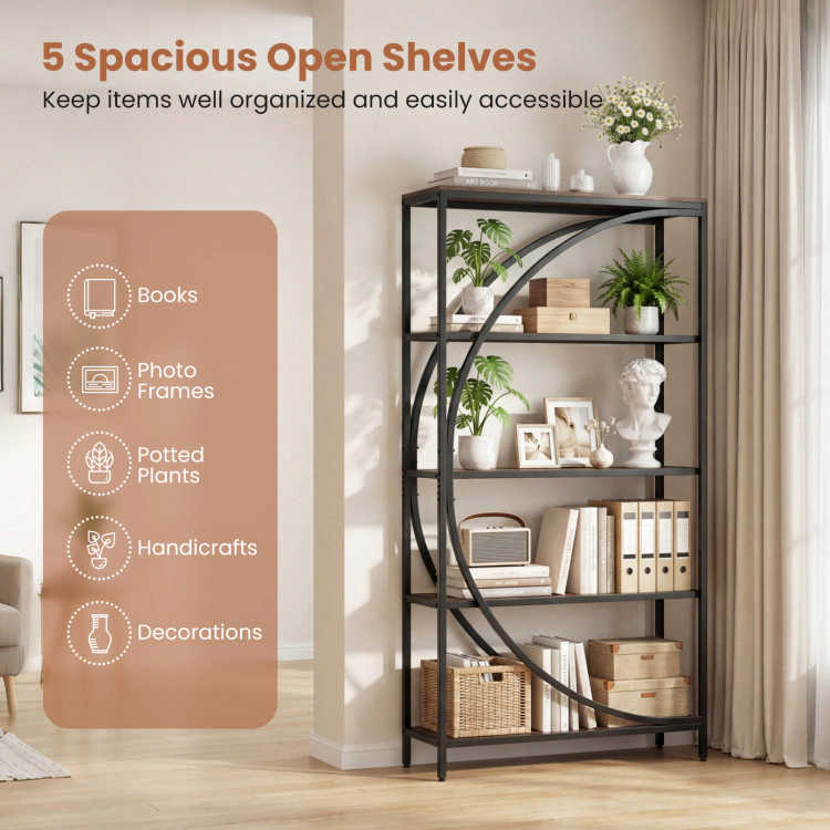 Hivvago 5-Tier Bookshelf with Half-Moon Shape for Living Room and Home Office