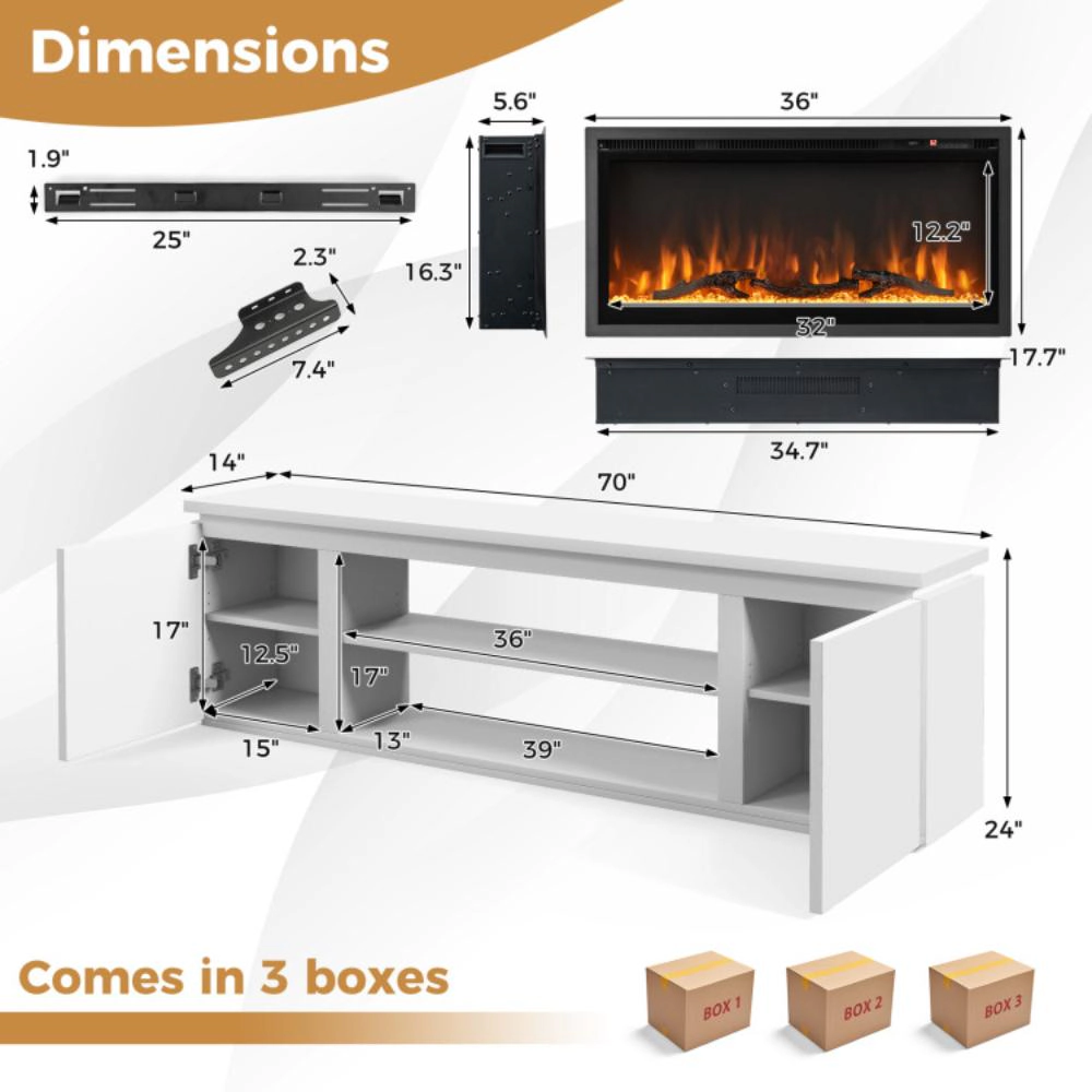 Hivvago Fireplace Tv Stand For Tvs Up To 80 Inch With 3 Adjustable Shelves