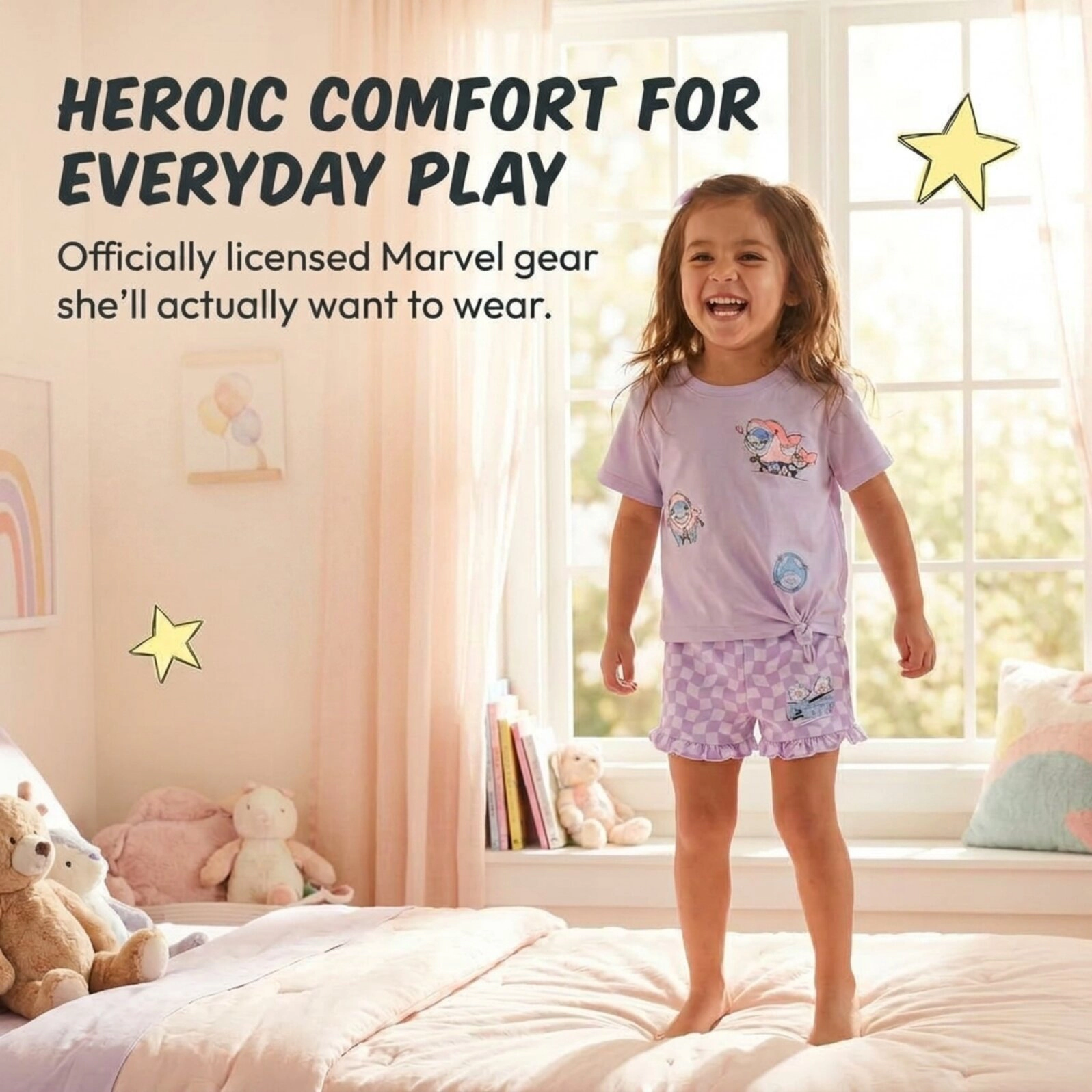 Marvel Girls' 2-Piece T-Shirt and French Terry Shorts Set