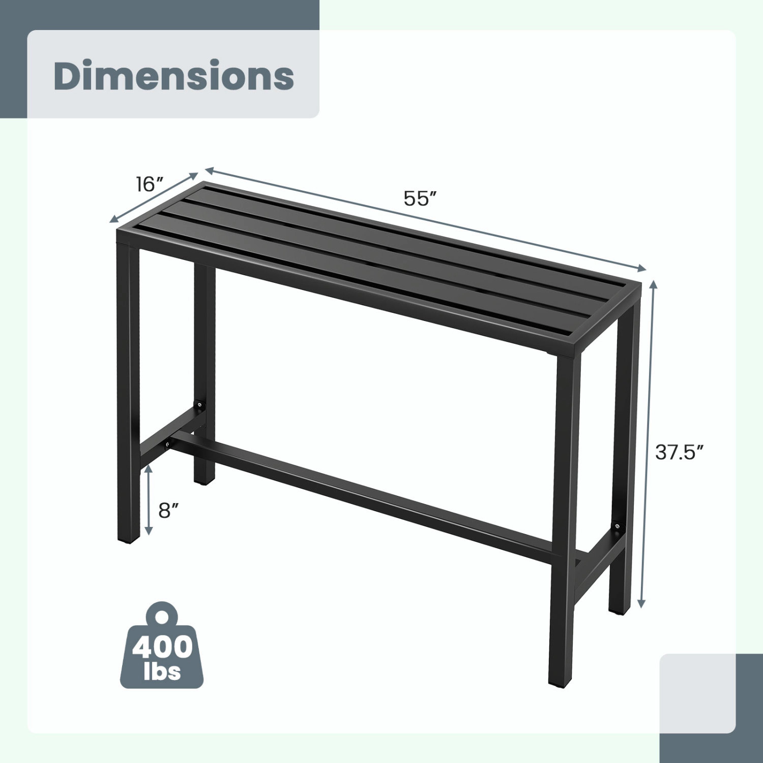 LJG 48/55 Inch Outdoor Bar Table with Waterproof Top and Heavy-Duty Metal Frame