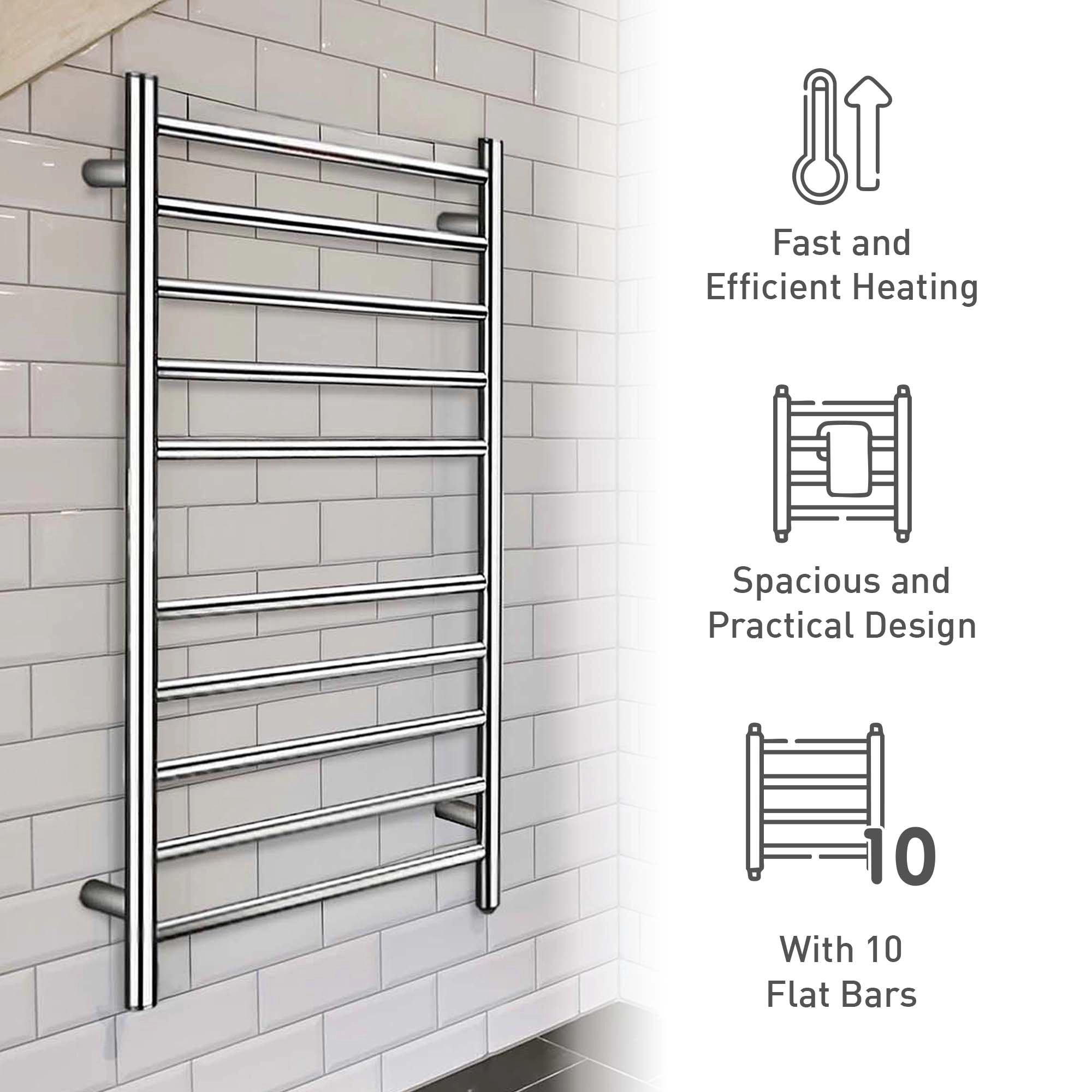 Pursonic Unisex Stainless Steel Wall Mounted Electric Towel Warmer – 10 Bar