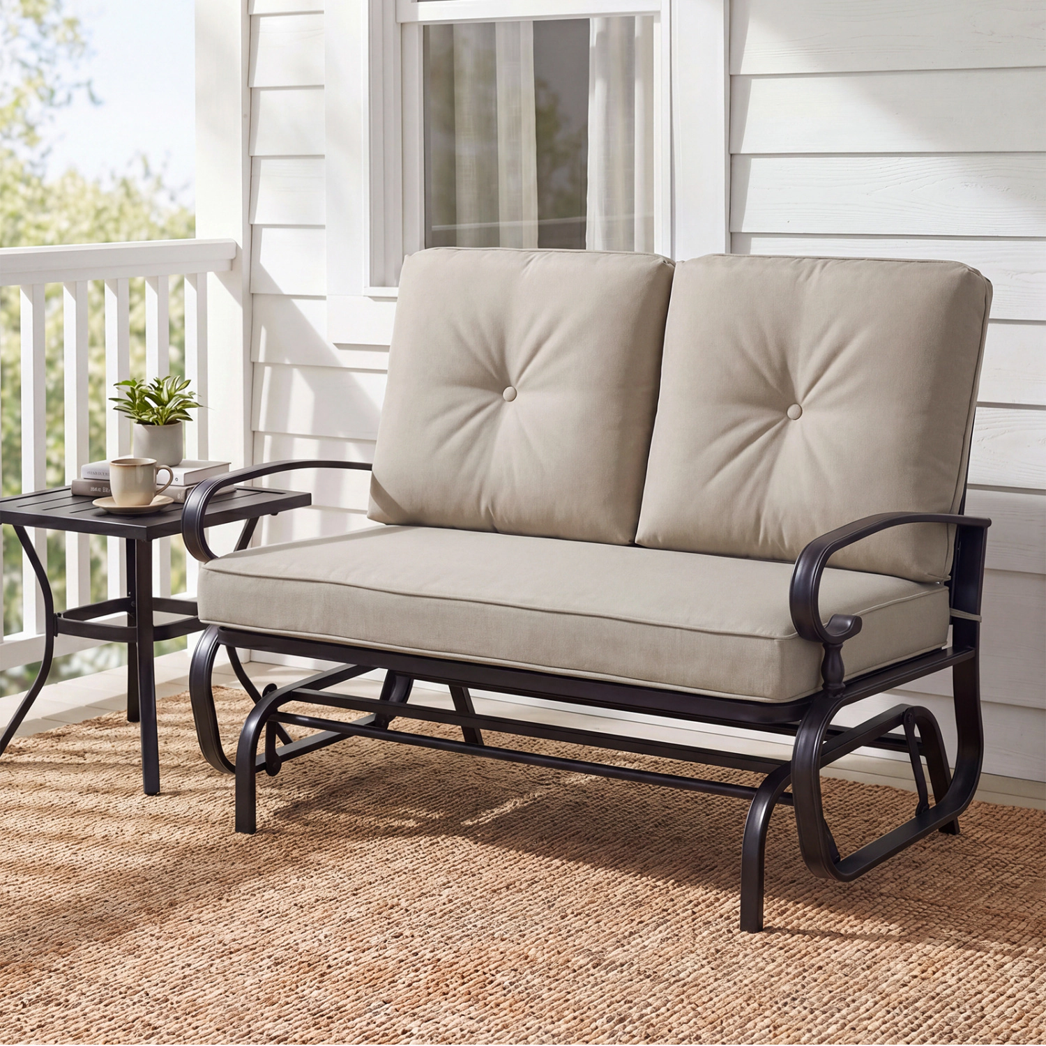 LJG 2 Seats Outdoor Swing Glider Chair with Comfortable Cushions