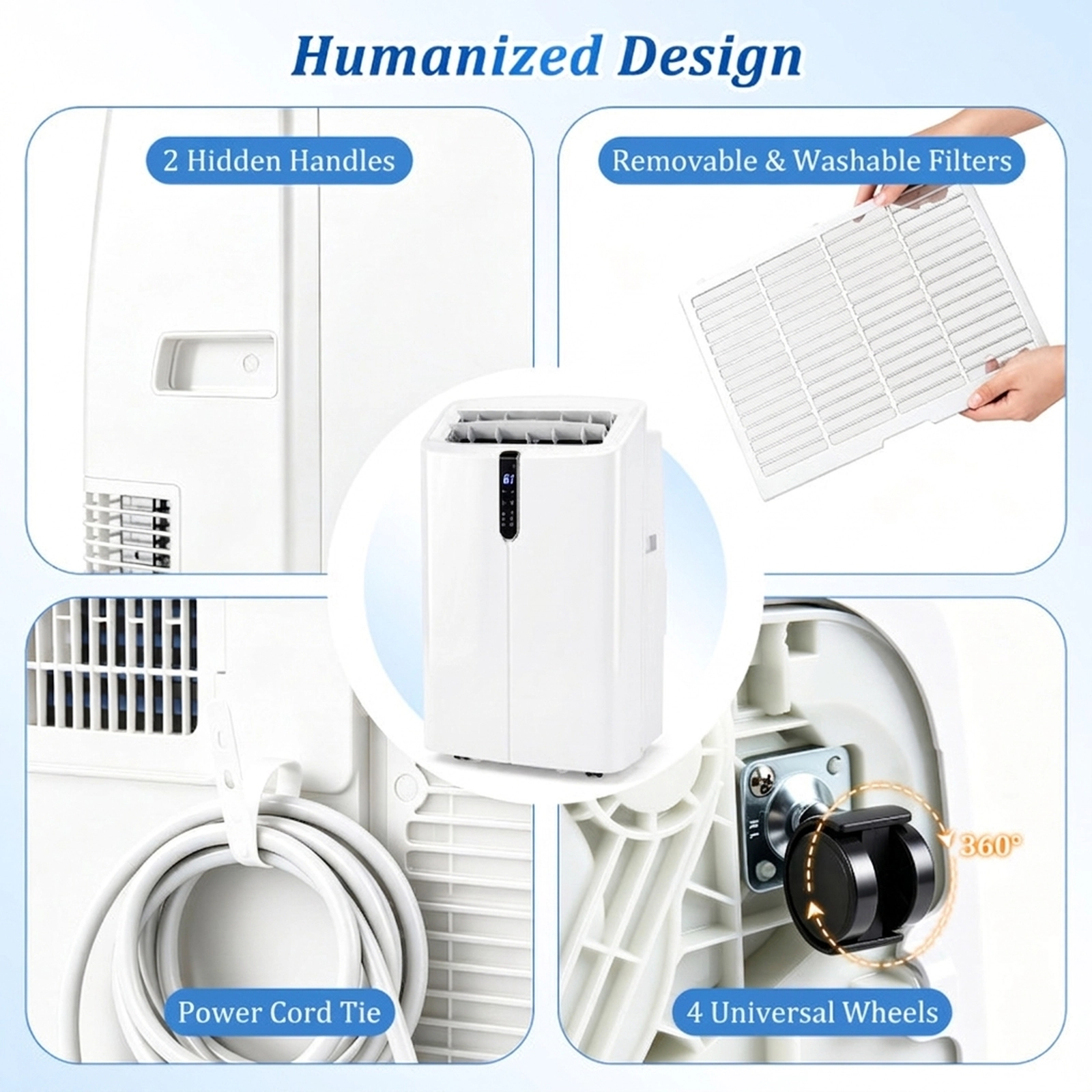 SUGIFT 14000 BTU Smart Portable Air Conditioner 47 dB for Rooms up to 750 Sq Ft White/Black