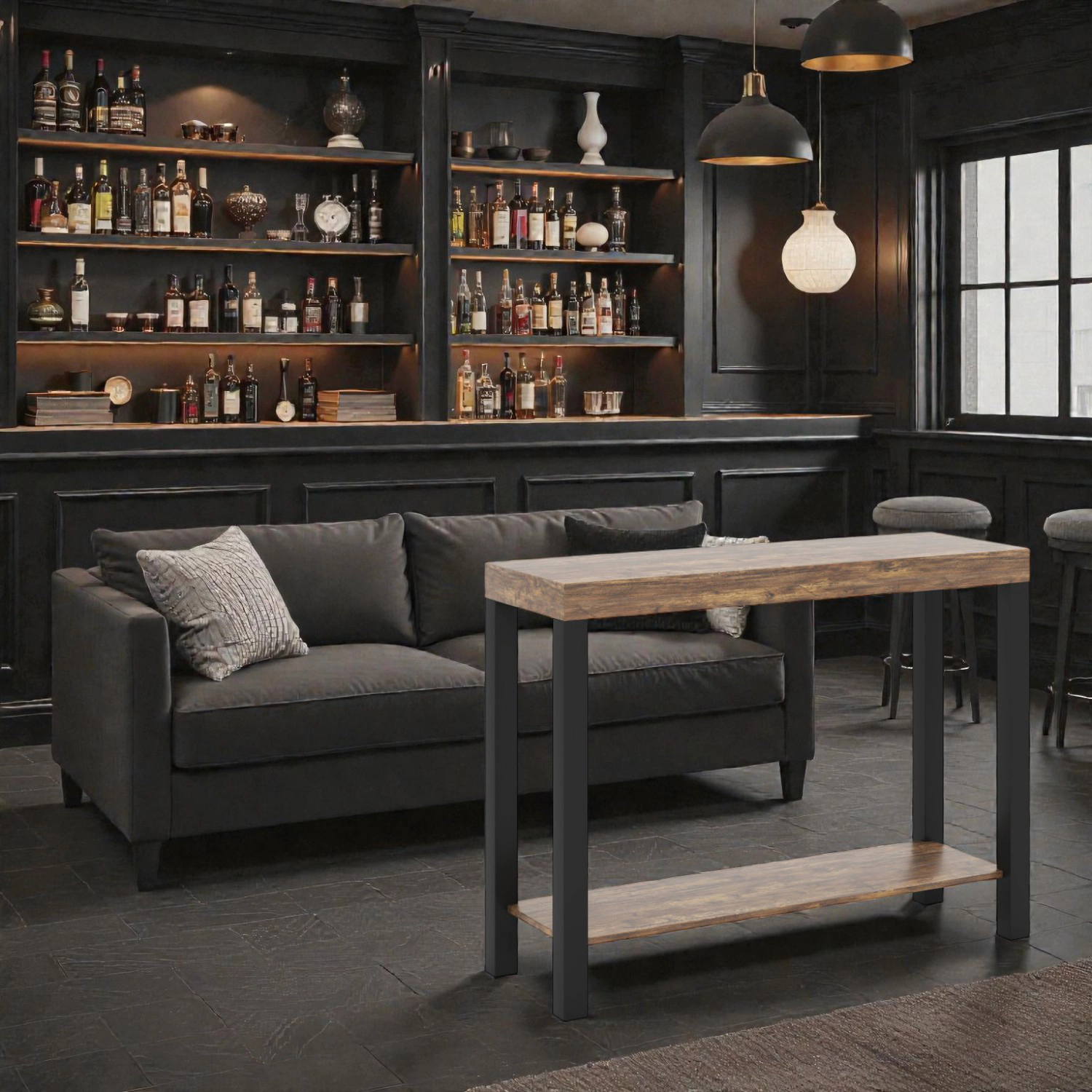 Hivvago Functional 2-Tier Bar Counter Table with Storage Shelves for Home and Entertainment Spaces