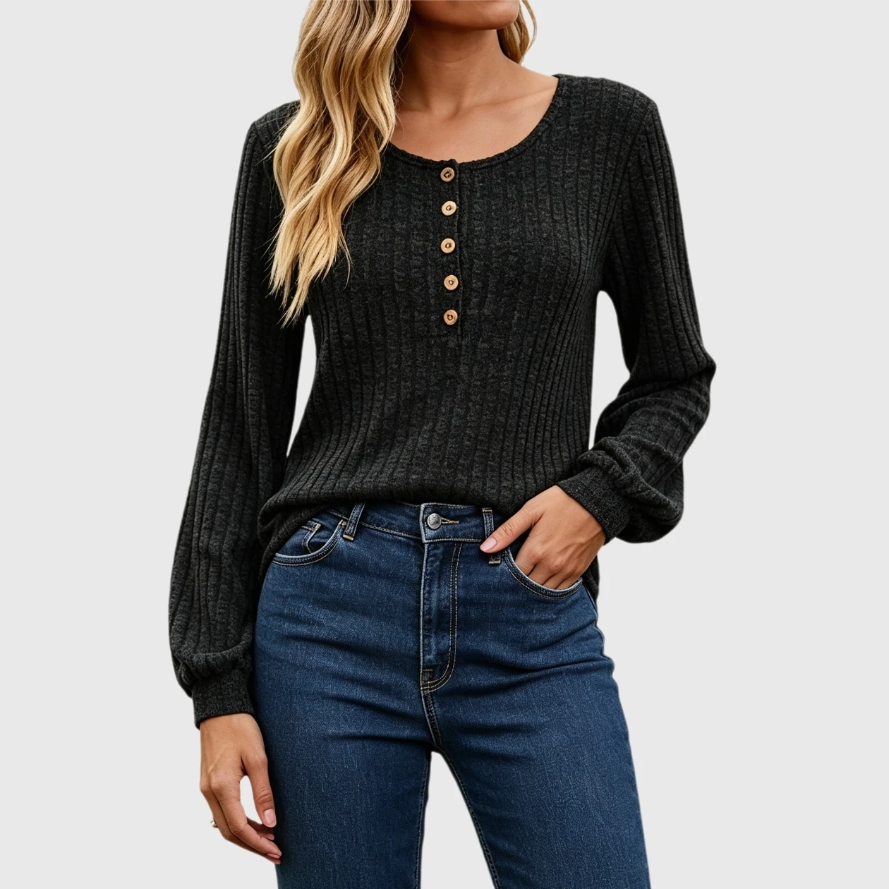 YesFashion Womens Knit Pullover Sweater Casual Lightweight Crew Neck Long Sleeve Henley Tunic Top
