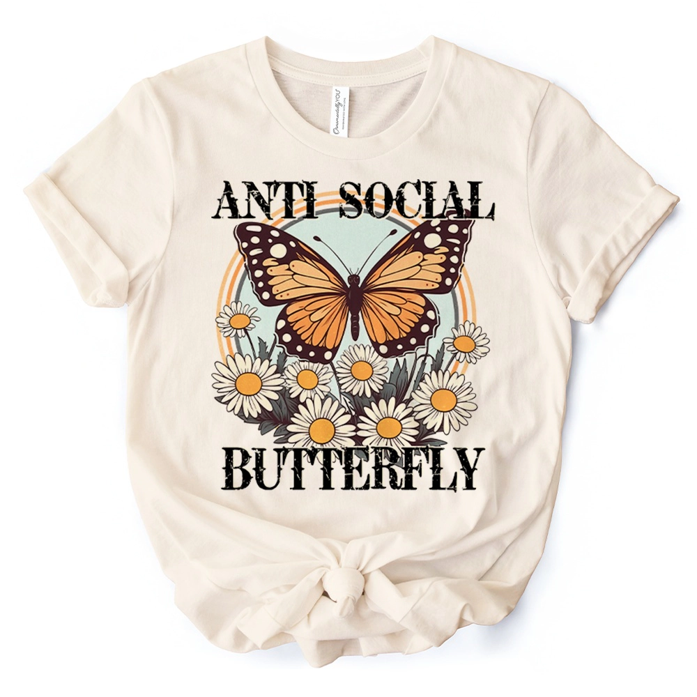 OrnamentallyYou Womens Anti Social Butterfly T-Shirt