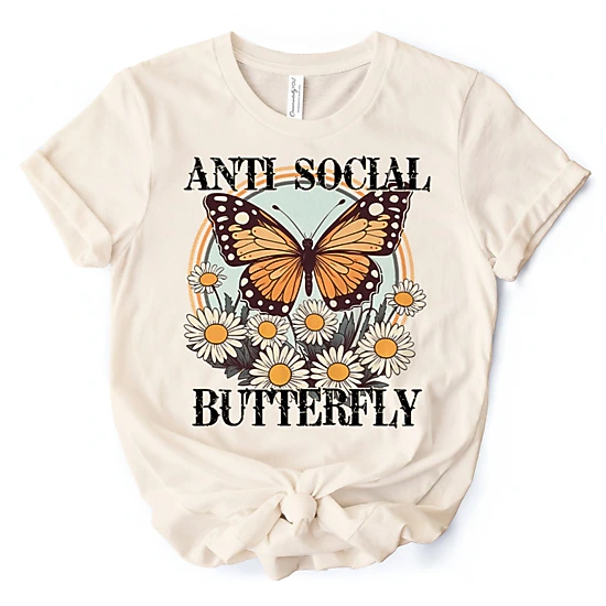 OrnamentallyYou Womens Anti Social Butterfly T-Shirt - JCPenney