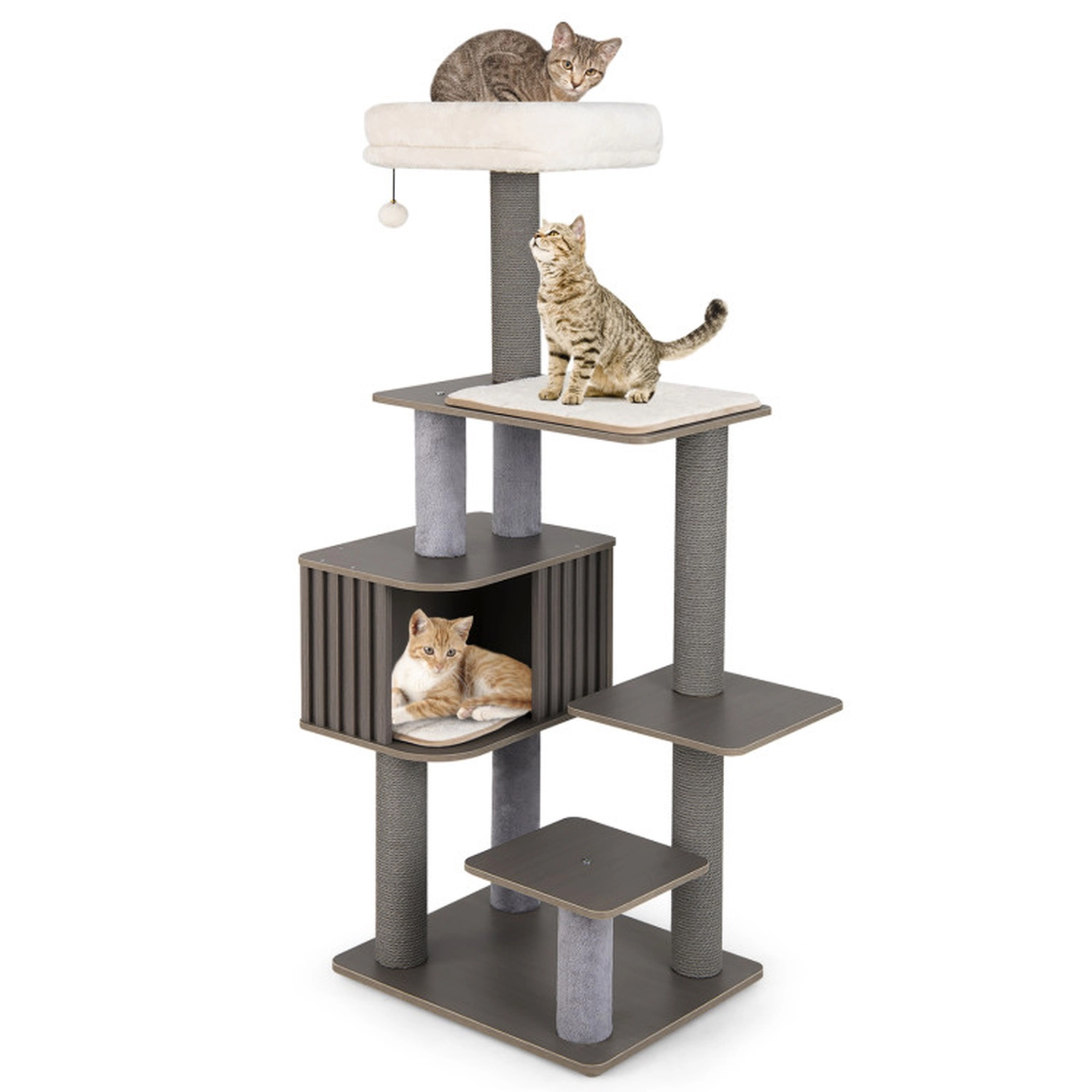 SUGIFT 59.5-in Multi-Level Cat Tree for Indoor Cats with Fence-Style Condo and 16.5-in Padded Top Perch