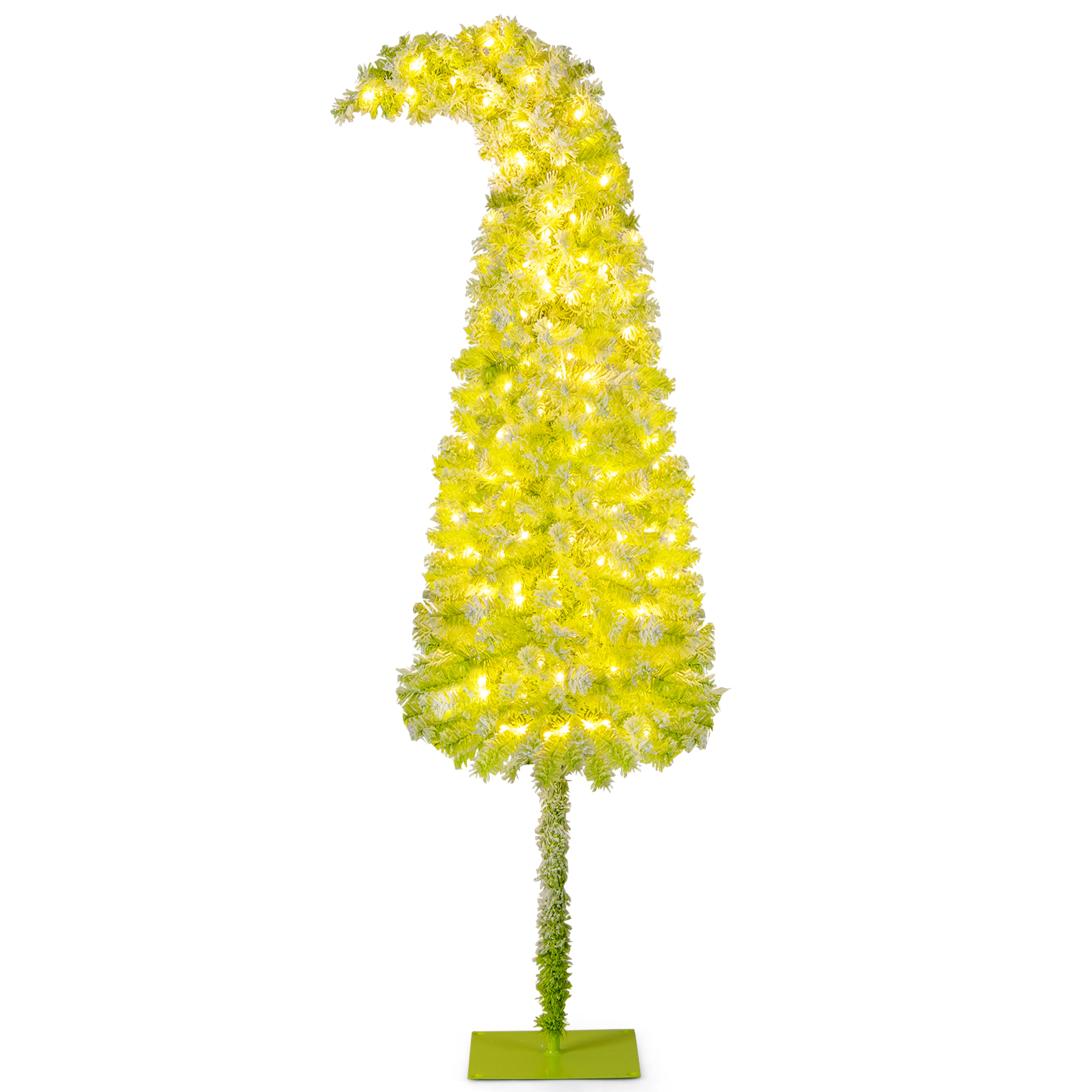 Costway 5/6/7 FT Whimsical Christmas Tree with Bendable Top, 216/290/366 Branch Tips, 80/120/160 LED Lights