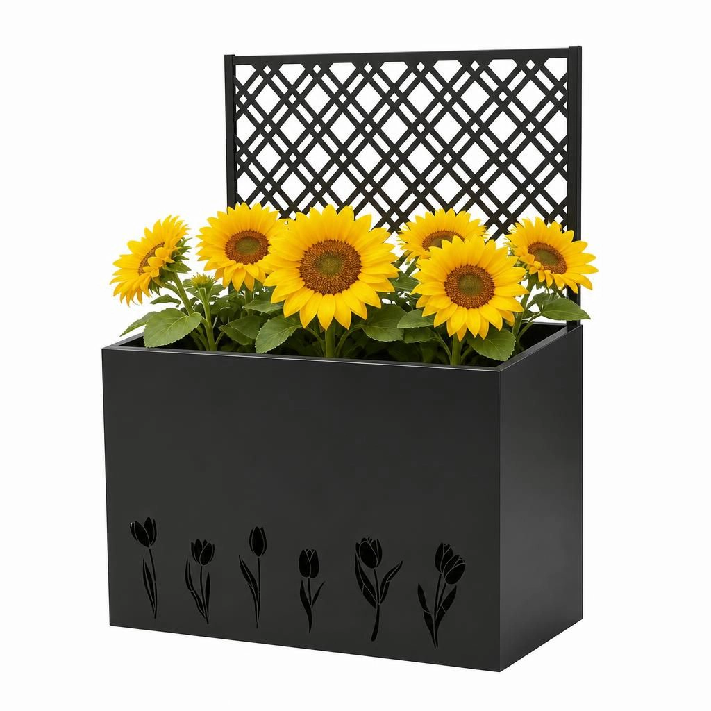 WOW PIONEER Tall Rectangular Iron Planter Large Plant Pot for Flowers Herbs Shrubs Small Trees Outdoor