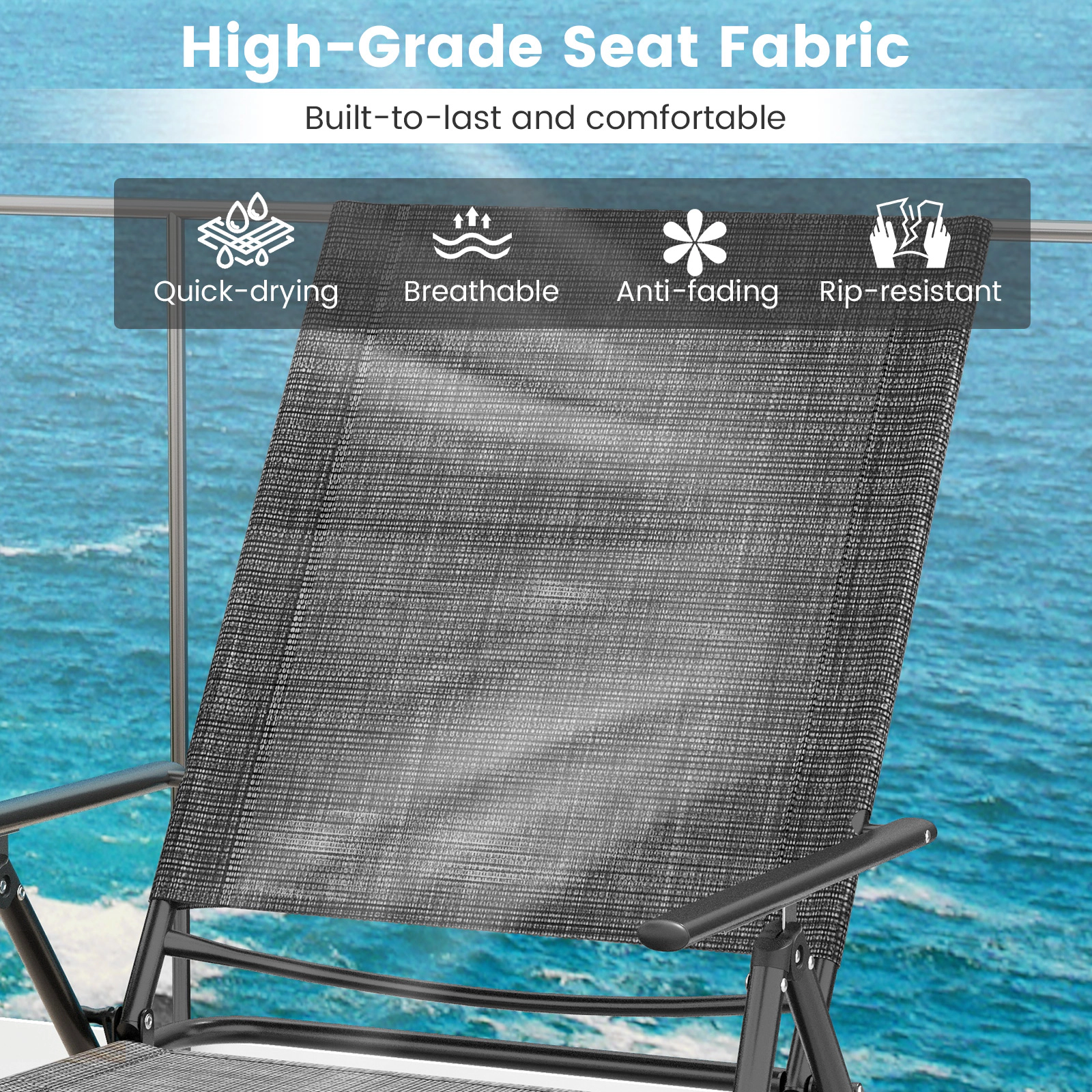SUGIFT Gray 6-Level Backrest 2-Level Footrest 330-lb Set of 2 Folding Patio Chaise Lounge Recliners