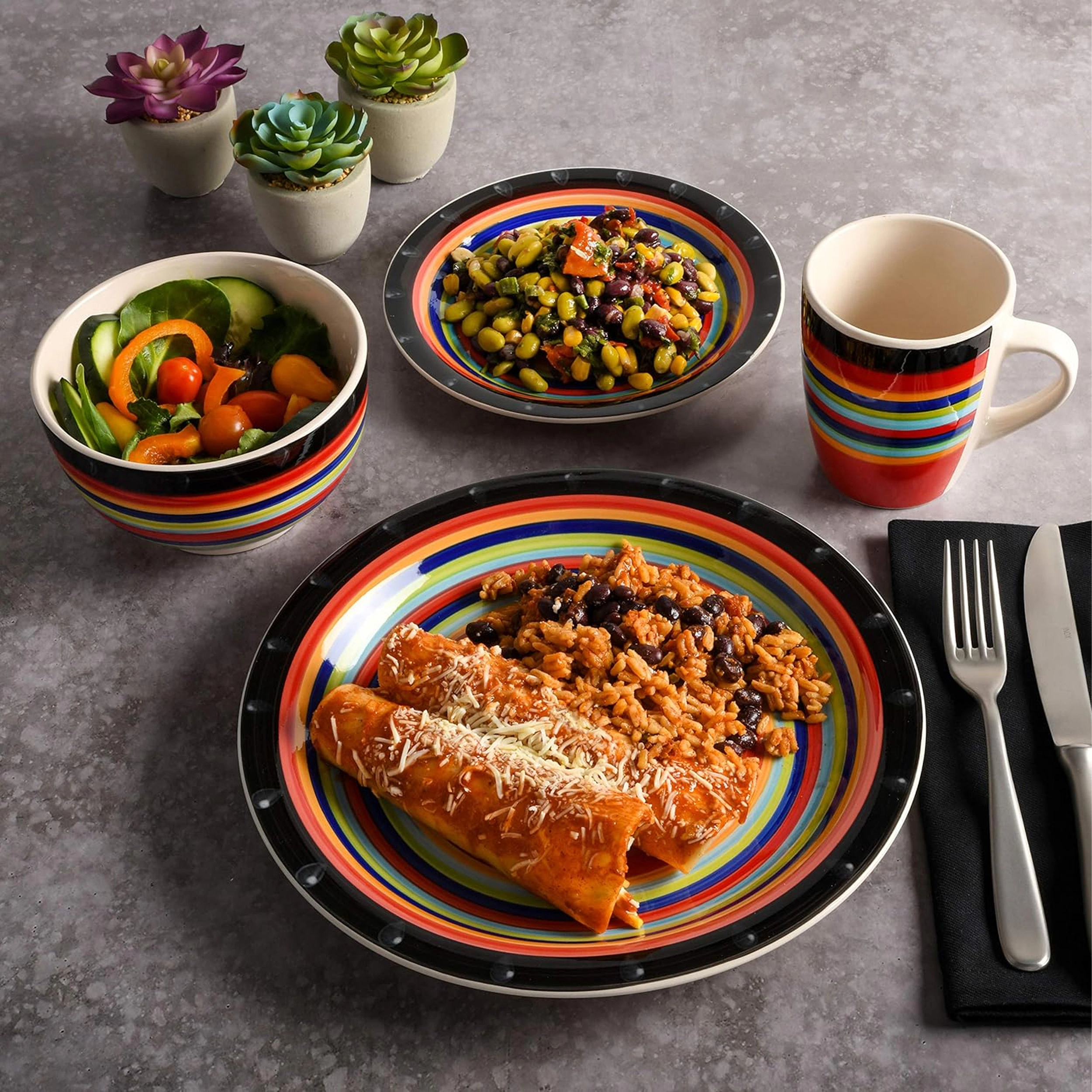 Gibson Home Casa Stellar 16 Piece Round Stoneware Dinnerware Set in Red