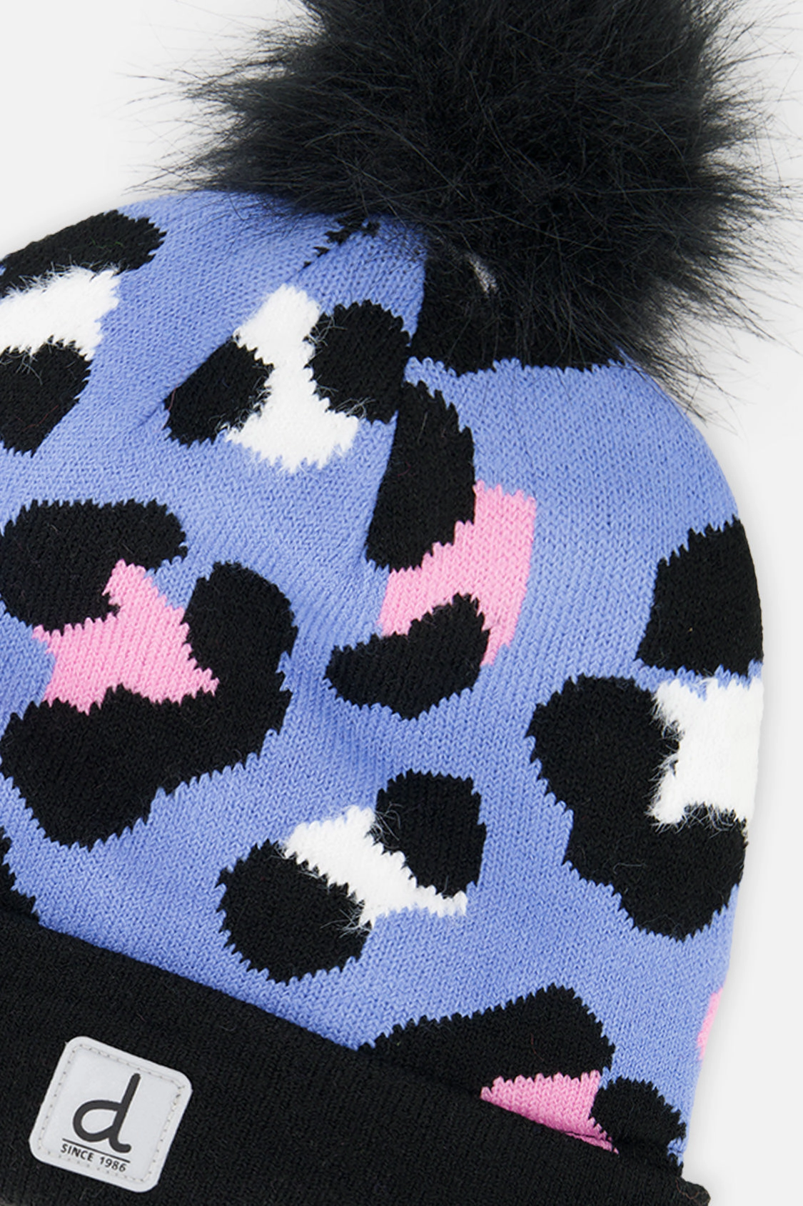 Deux par Girls Leopard Print Winter Knit Hat with Pompom
