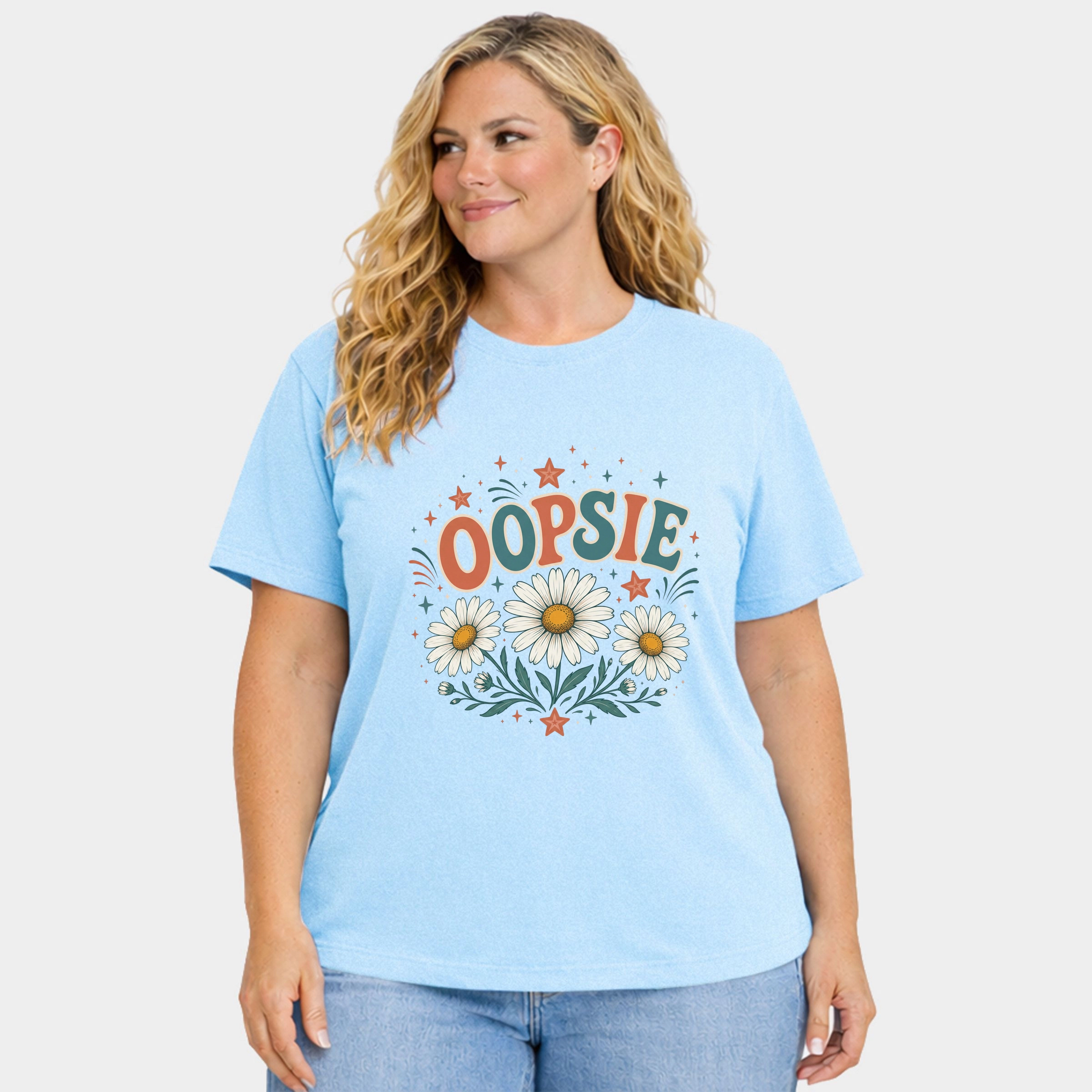 Simply Sage Market - Women's Plus Sized Garment Dyed Graphic T-Shirt Oopsie Daisy Stars