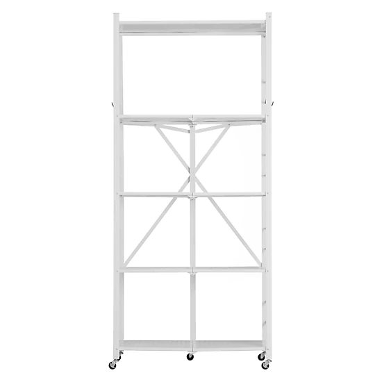 Flynama Folding Storage Shelf with Wheels 5-Tier No Assembly Organizer Shelf White