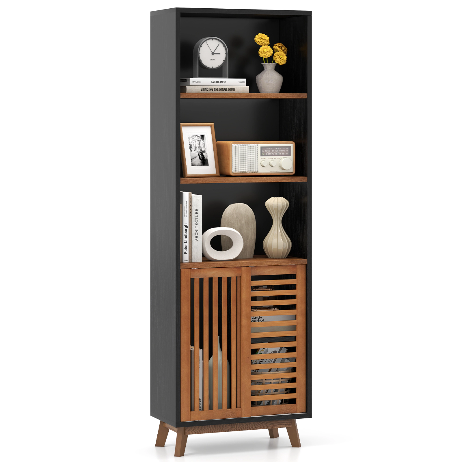 LJG 70 Inch 5-Tier Bookshelf with Reversible Adjustable Shelf