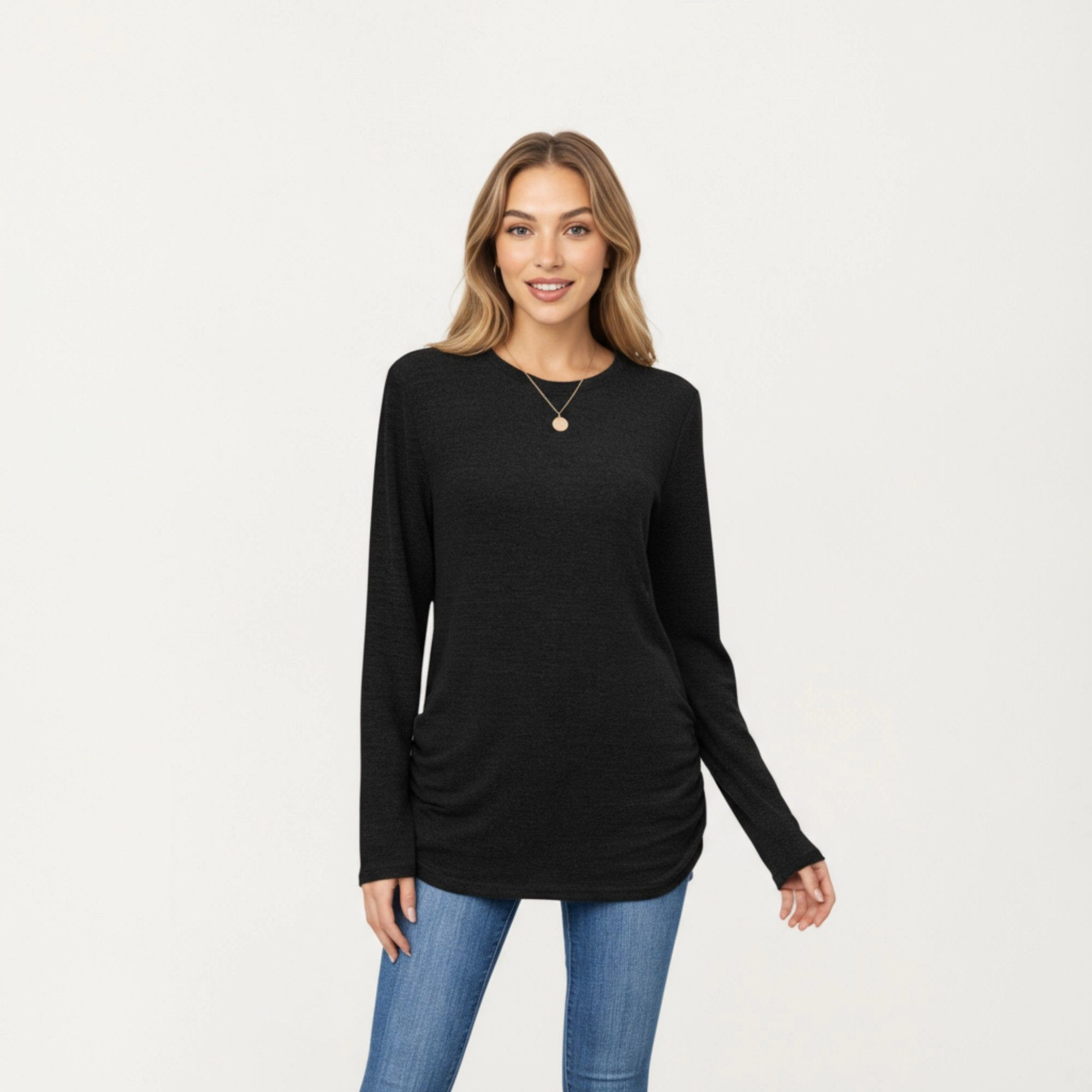 Anna-Kaci Women's Crew Neck Soft Knit Relaxed Fit Long Sleeve Top
