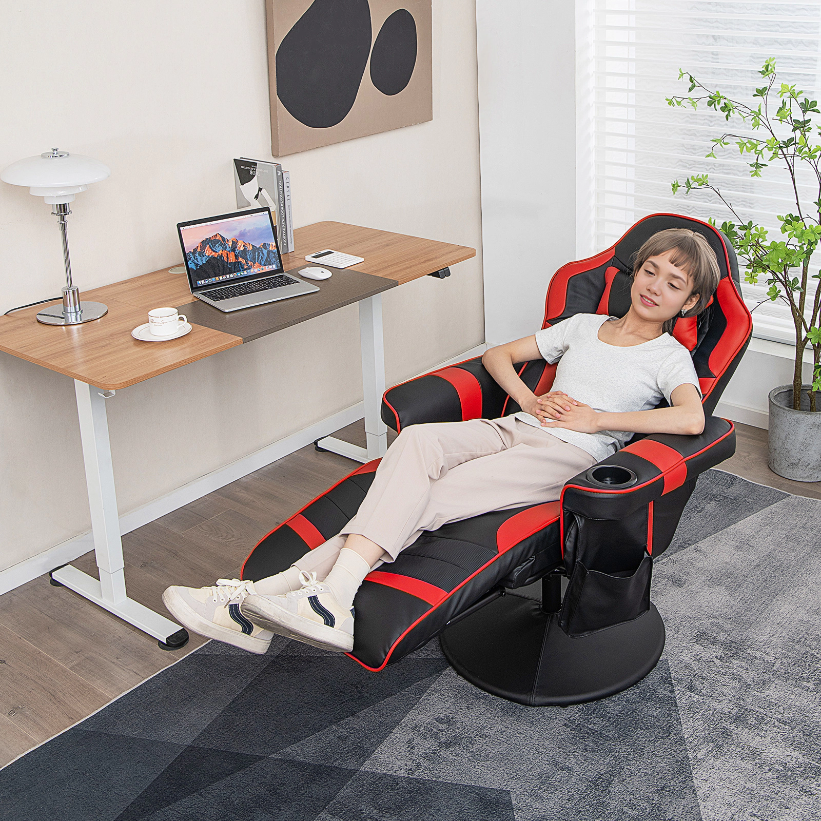 SUGIFT Massage Video Gaming Recliner Chair with Adjustable Height and Swivel Base 352-lb Capacity 31.5-in Wide Seat Red