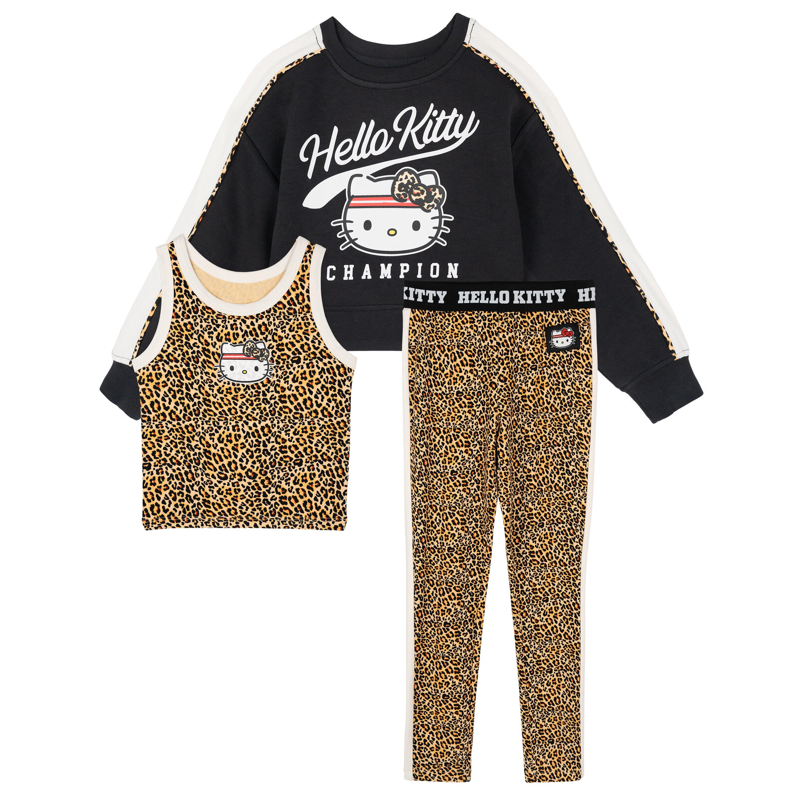 Hello Kitty Girls' Athletic 3-Piece Sweatshirt and Leggings Set