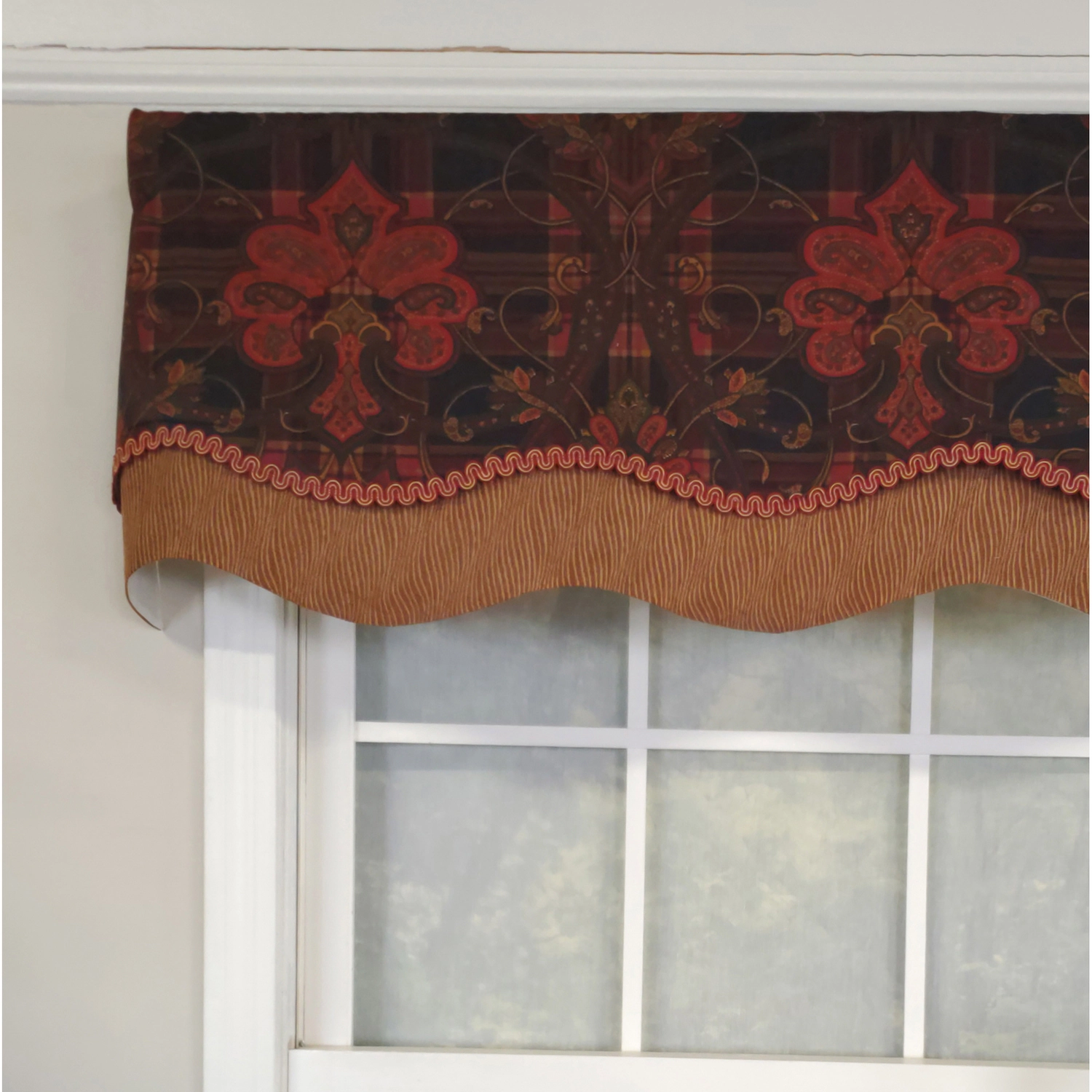 RLF Home 3" Rod Pocket High Quality Fabric Espadas Glory Valance for Windows 50" x 16" Burgundy