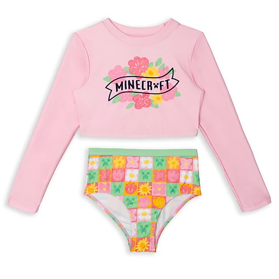 Minecraft Girls' Cropped 2-Piece Rash Guard and Bikini Set
