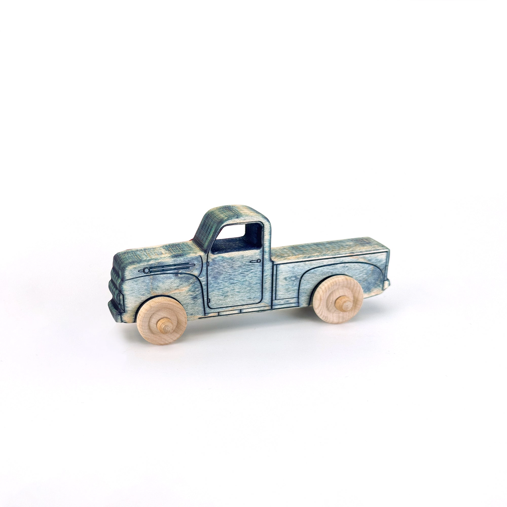 Montessori 5.5" Blue Wooden Pickup Truck for Toddlers 1–3 - Eco-Friendly Maple Toy - Made in USA