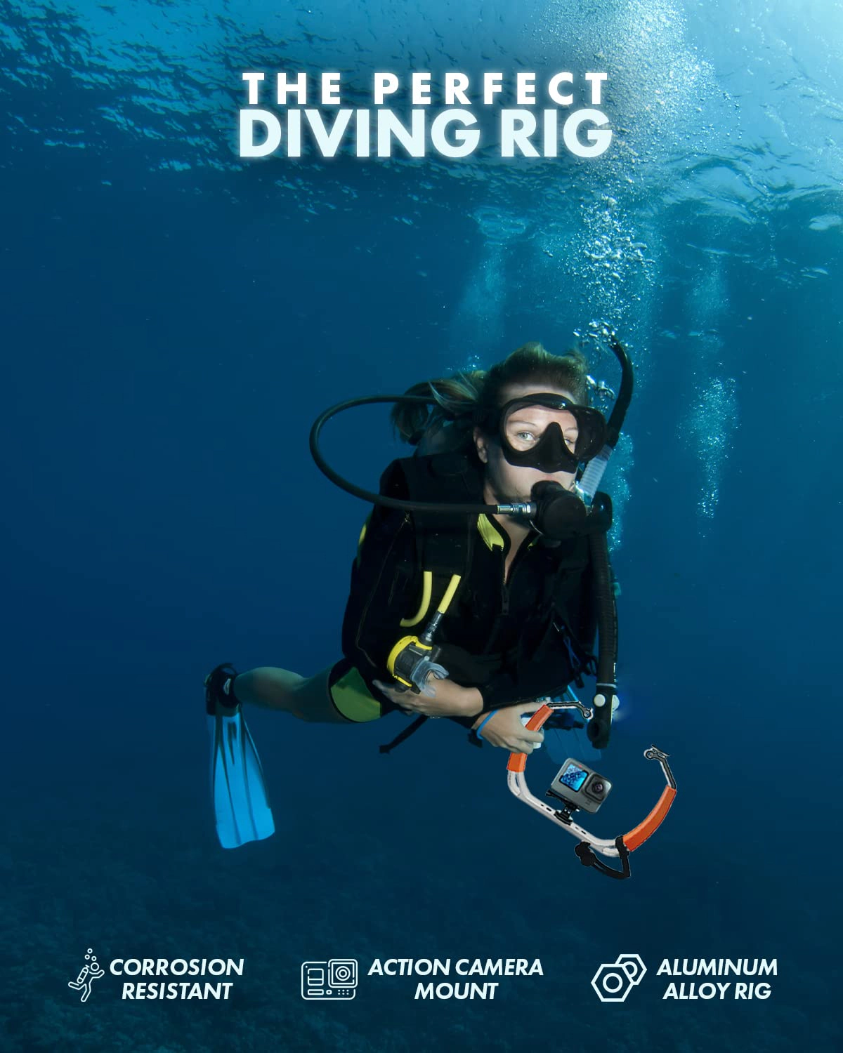 Movo GB-U80 Underwater Diving Rig for GoPro Waterproof Action Cam (XL Version) - Teal
