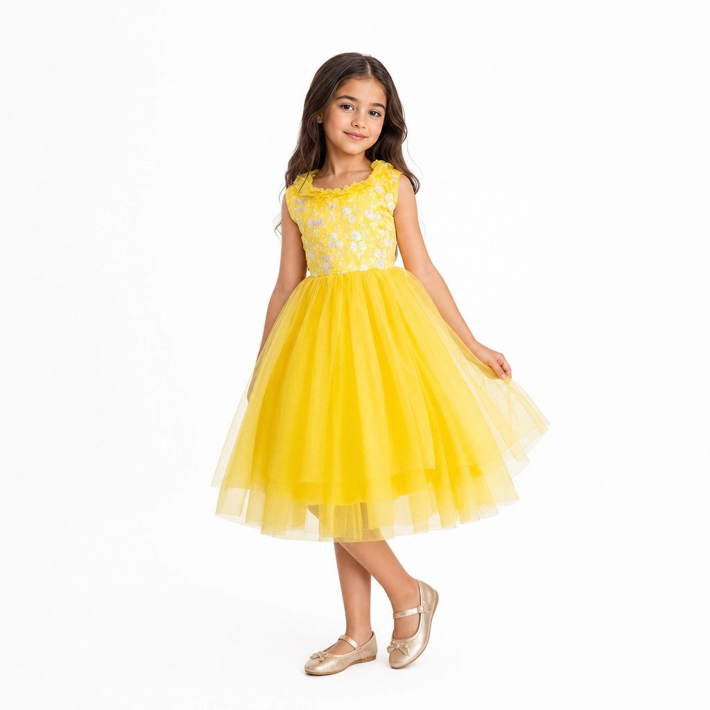 Faeella Girls Sunshine Petal Yellow Tulle Birthday Dress