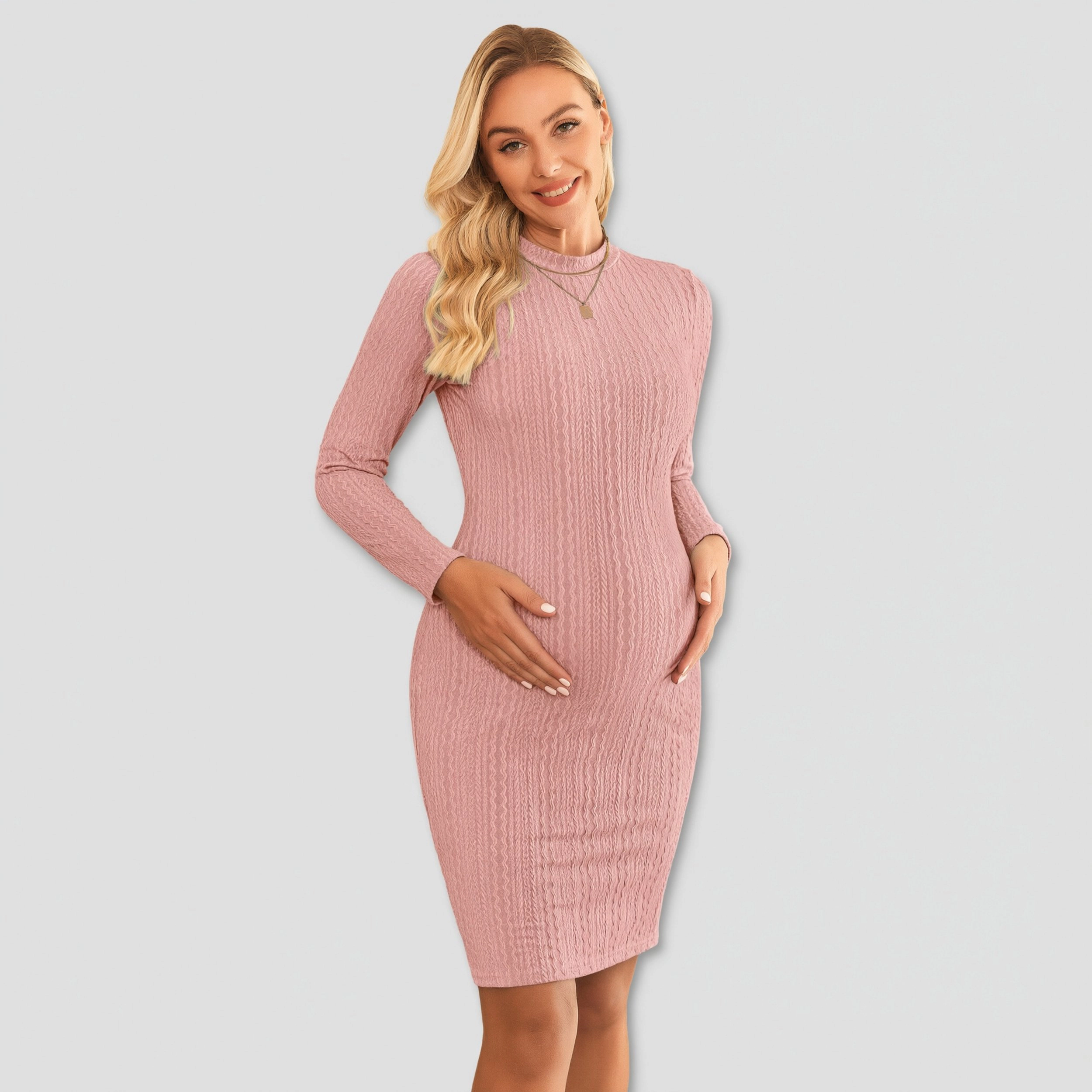 Ekouaer Women's Mock Neck Long Sleeve Ribbed Knit Maternity Dress