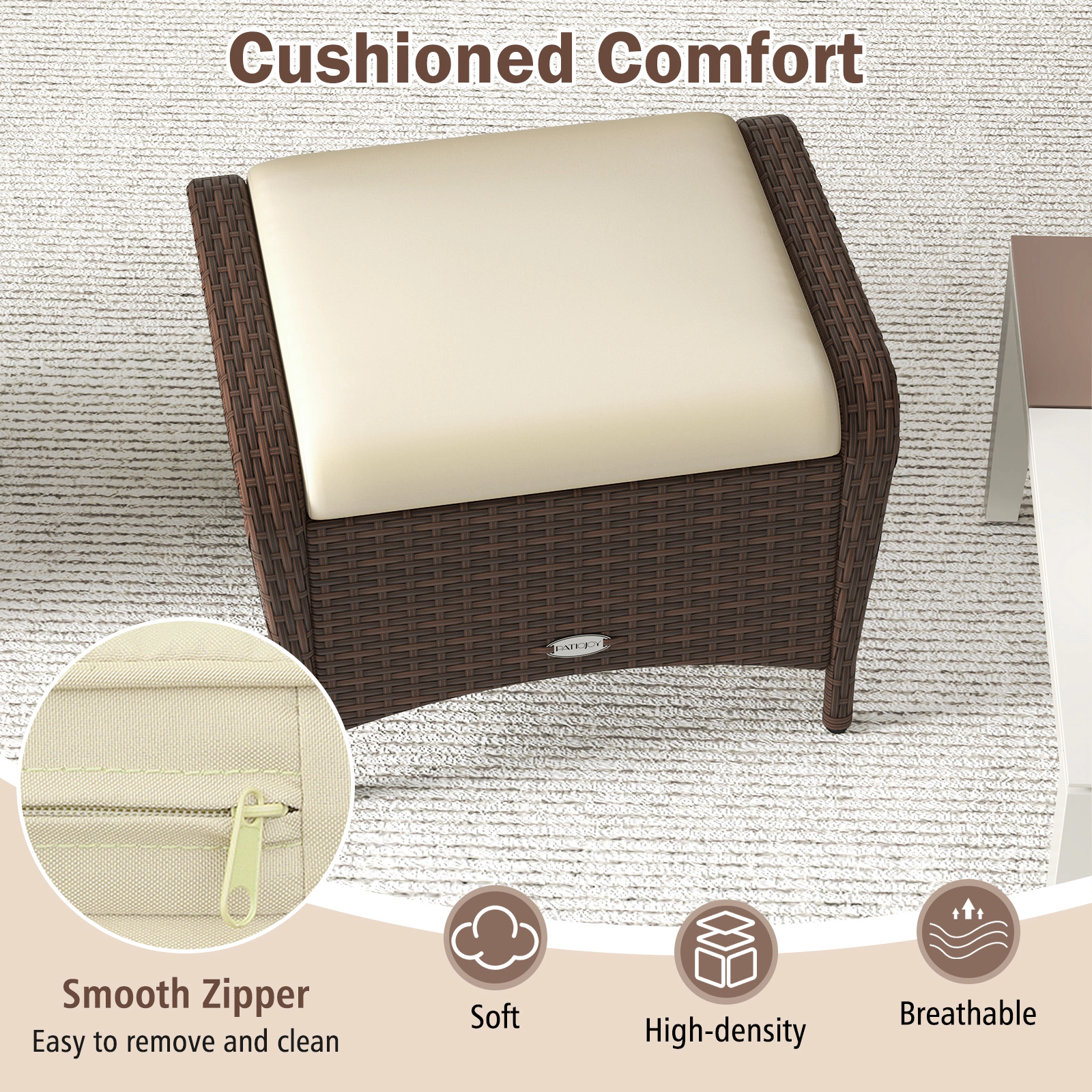 SUGIFT Removable Cushions Set of 2 Outdoor Patio PE Wicker Ottomans
