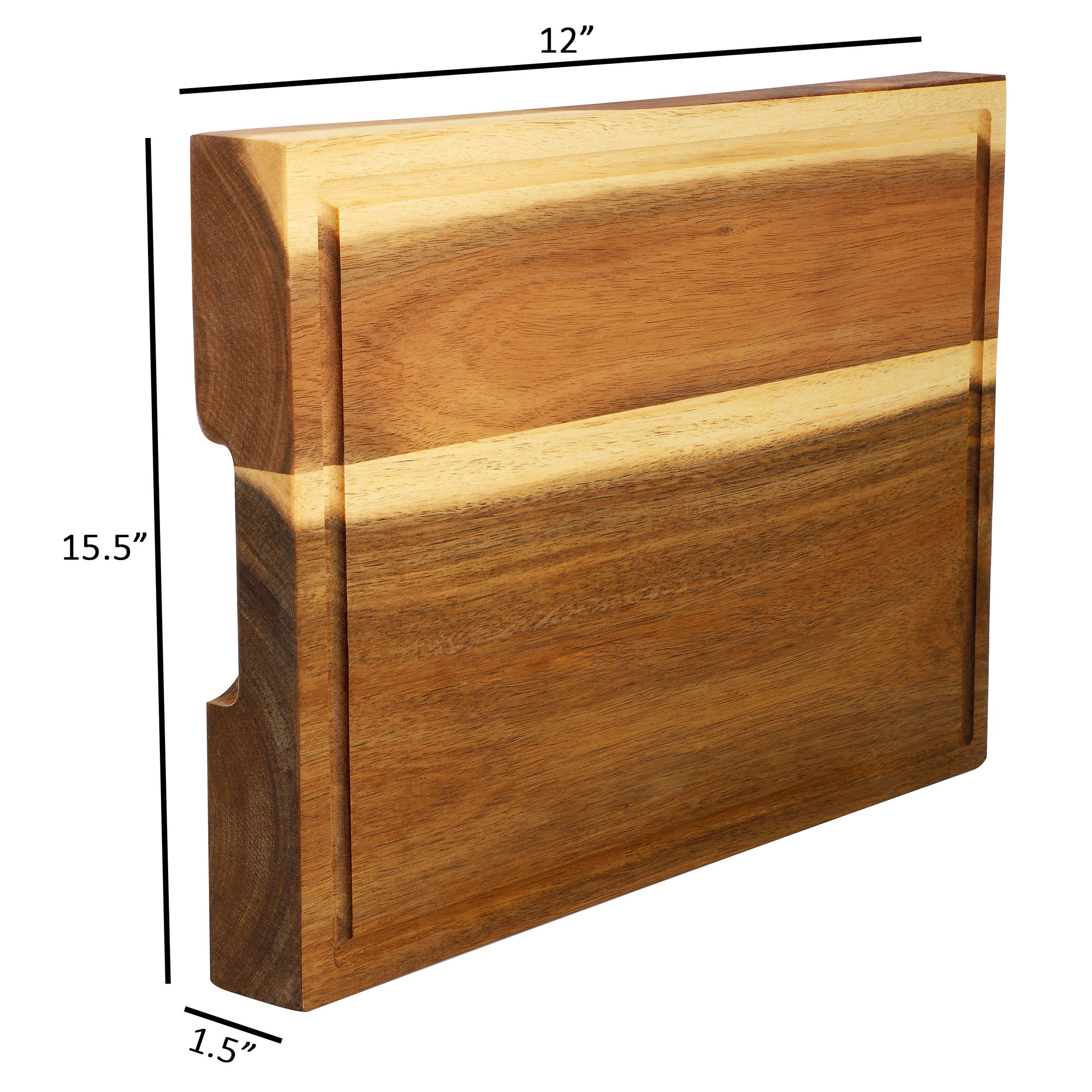 MegaChef 15.5 x 12 Inch Acacia Wood 1.5 Inch Thick Carving and Cutting Serving Butcher Board with Juice Groove