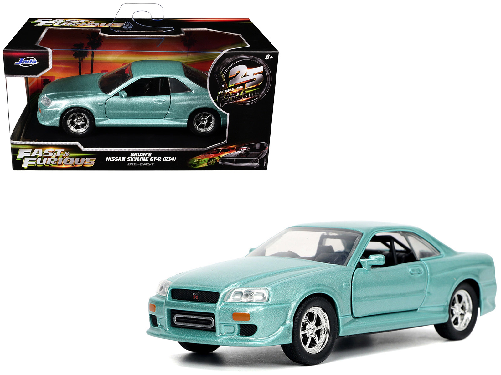 Jada Brian's Nissan Skyline GT-R (BNR34) RHD (Right Hand Drive) Turquoise Metallic "Fast & Furious" Movie 1/32