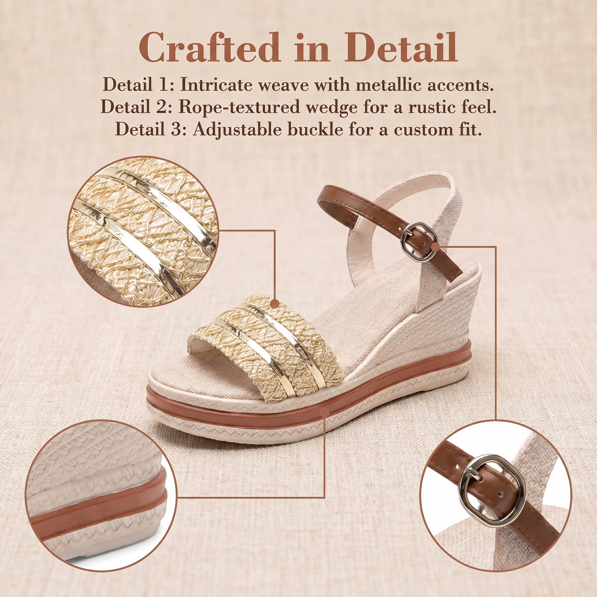 BLISSFUL STEP Women's Faux Leather Rubber Plaid Buckle Platform Peep-Toe Sandals