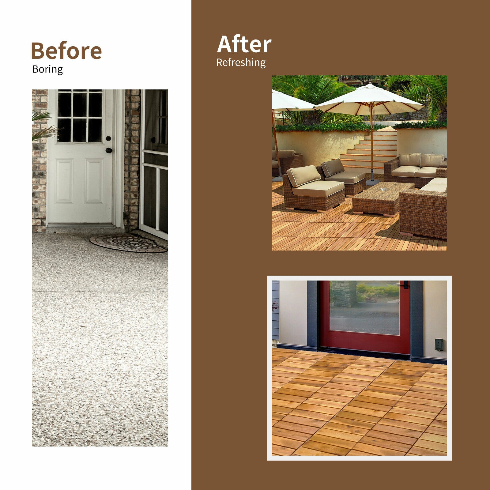 SUGIFT Natural 27-Piece Acacia Wood Interlocking Patio Deck Tiles with Plastic Base 12-in W 12-in D 1-in H